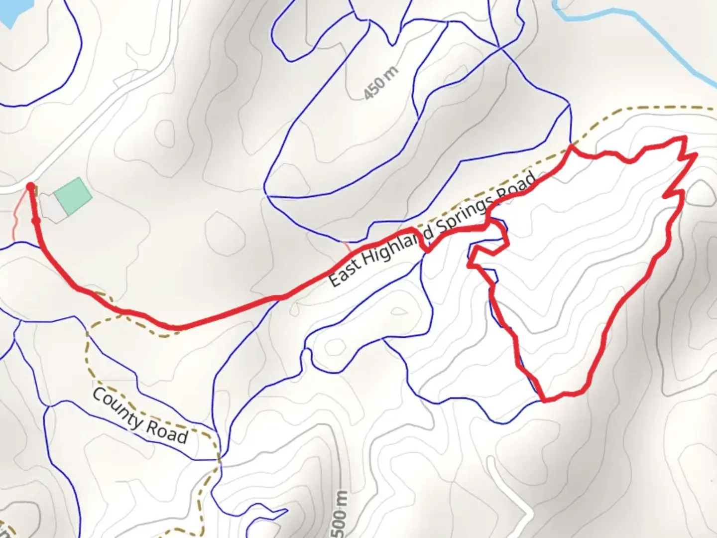 An image depicting the trail East Highland Springs Road Loop and its surrounding area.