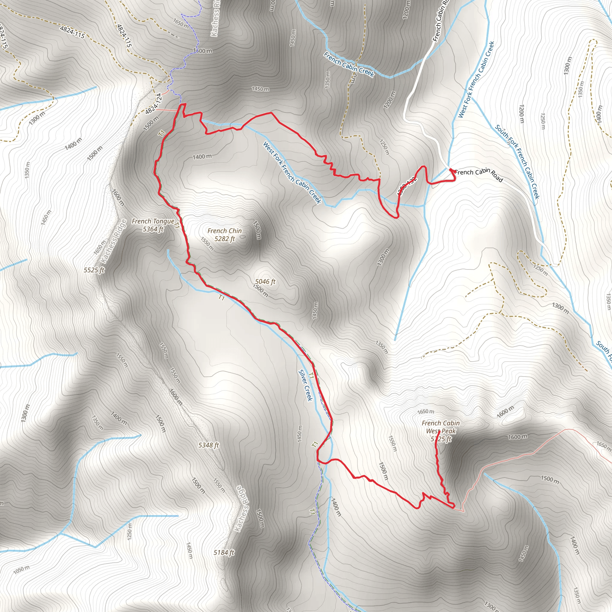 French Cabin Creek Trail to French Cabin West Peak mobile static map