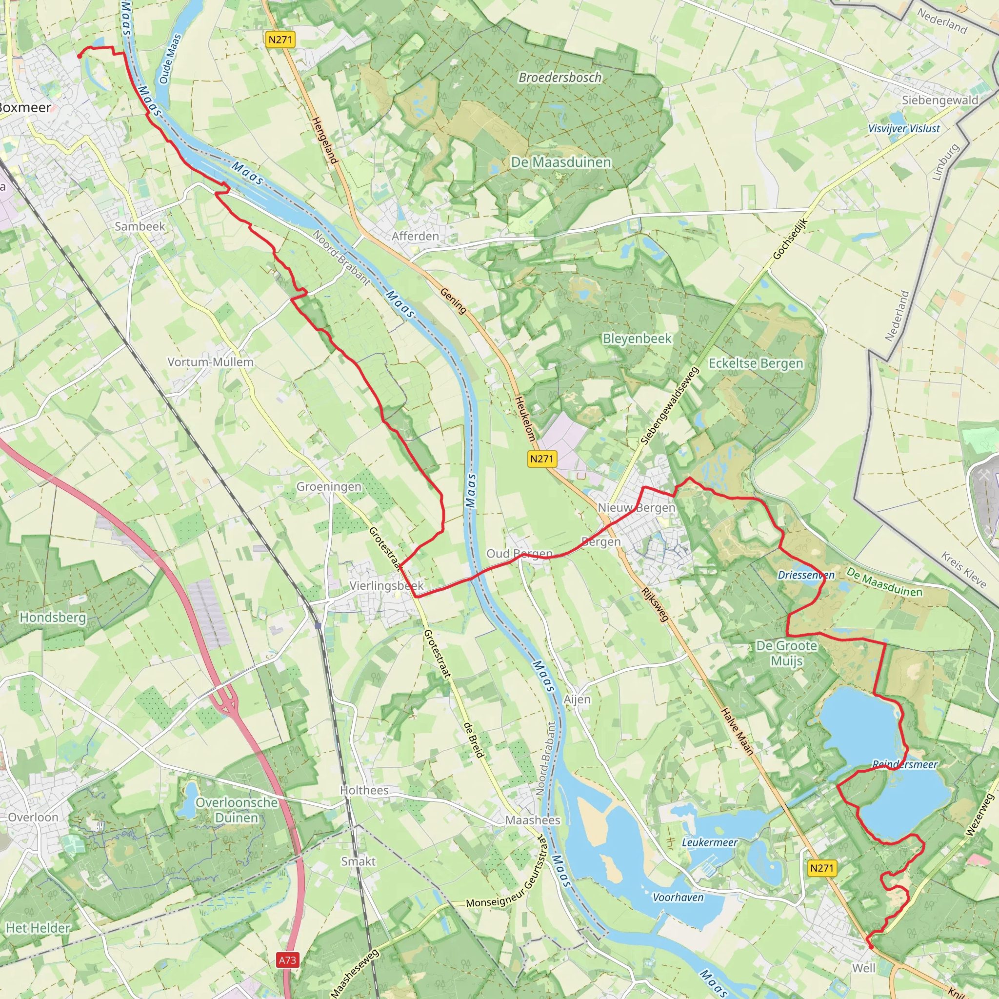 Boxmeer to Kasteellan via Reindersmeer mobile static map