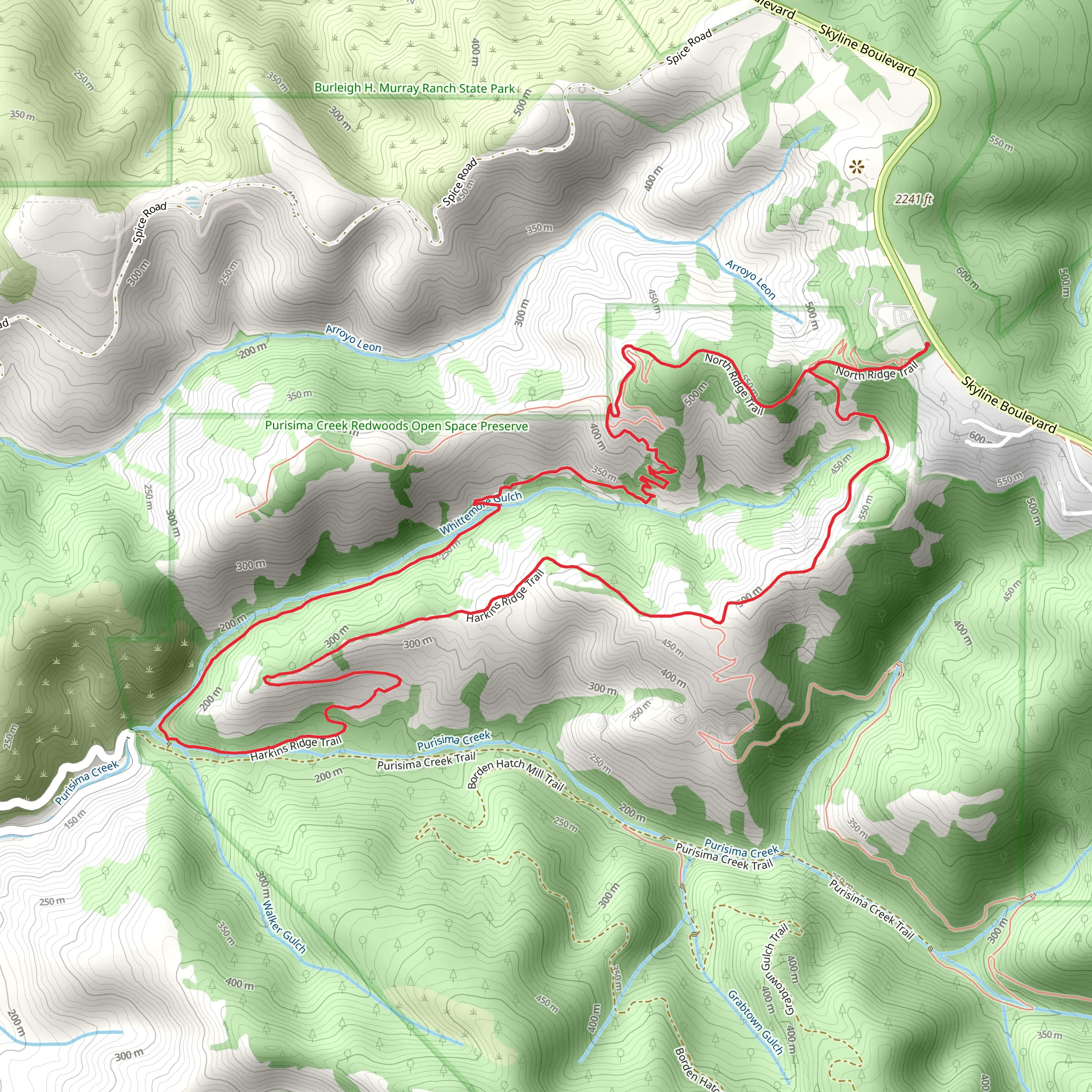 North Ridge, Whittemore Gulch and Harkins Ridge Loop Trail mobile static map