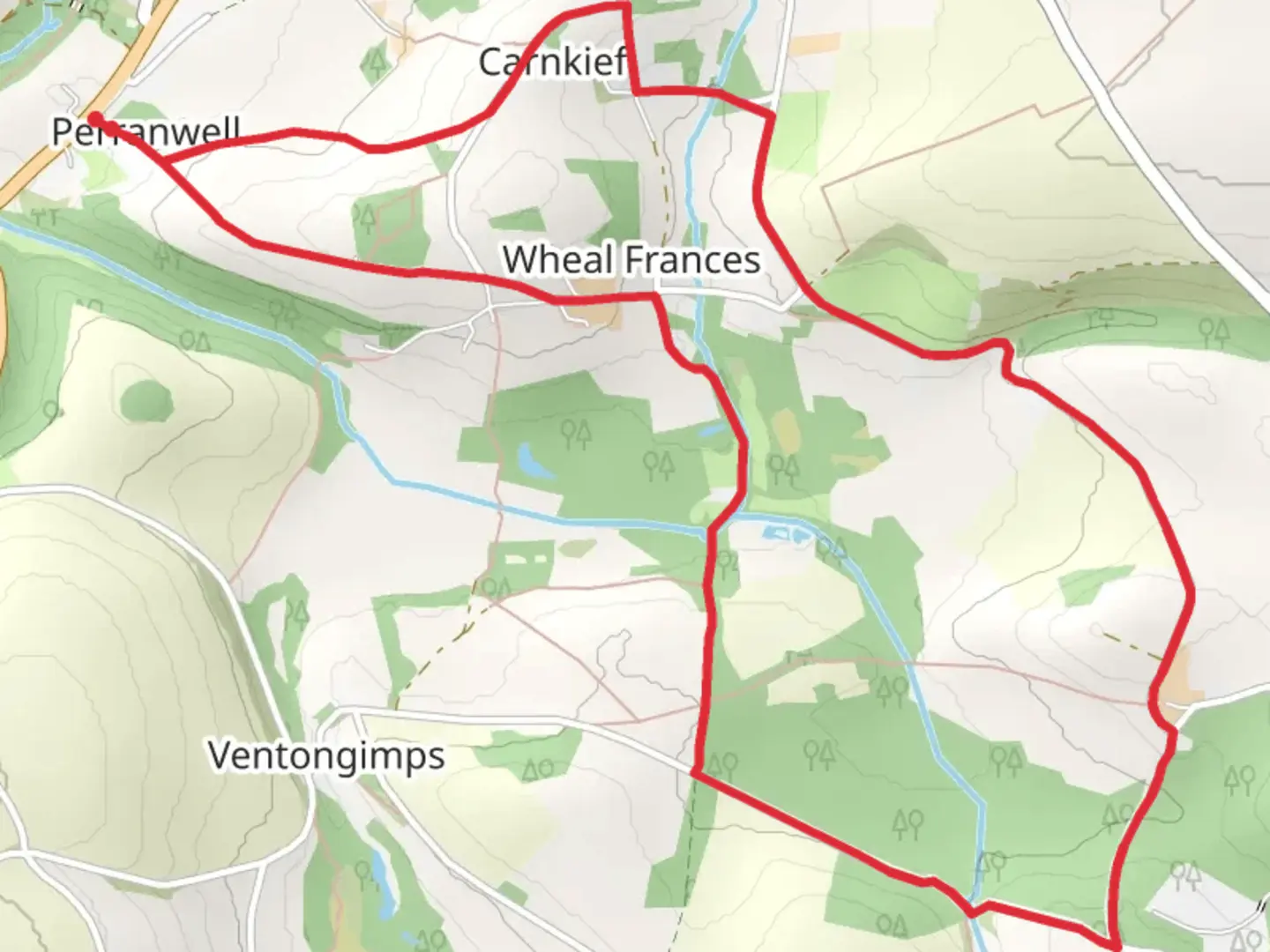 An image depicting the trail Perranwell Loop and its surrounding area.