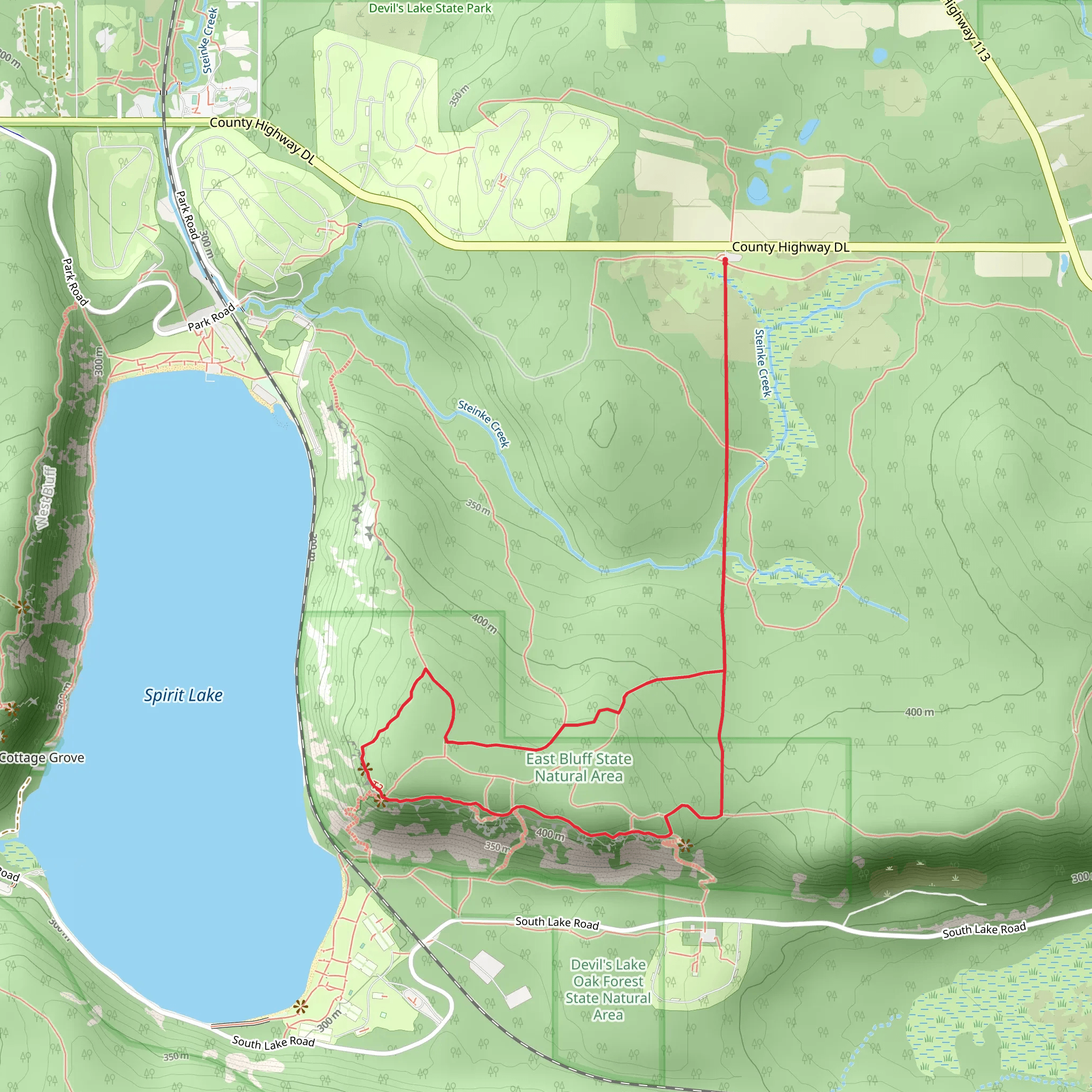 East Bluff Woods Loop Trail - Private Interior Road mobile static map