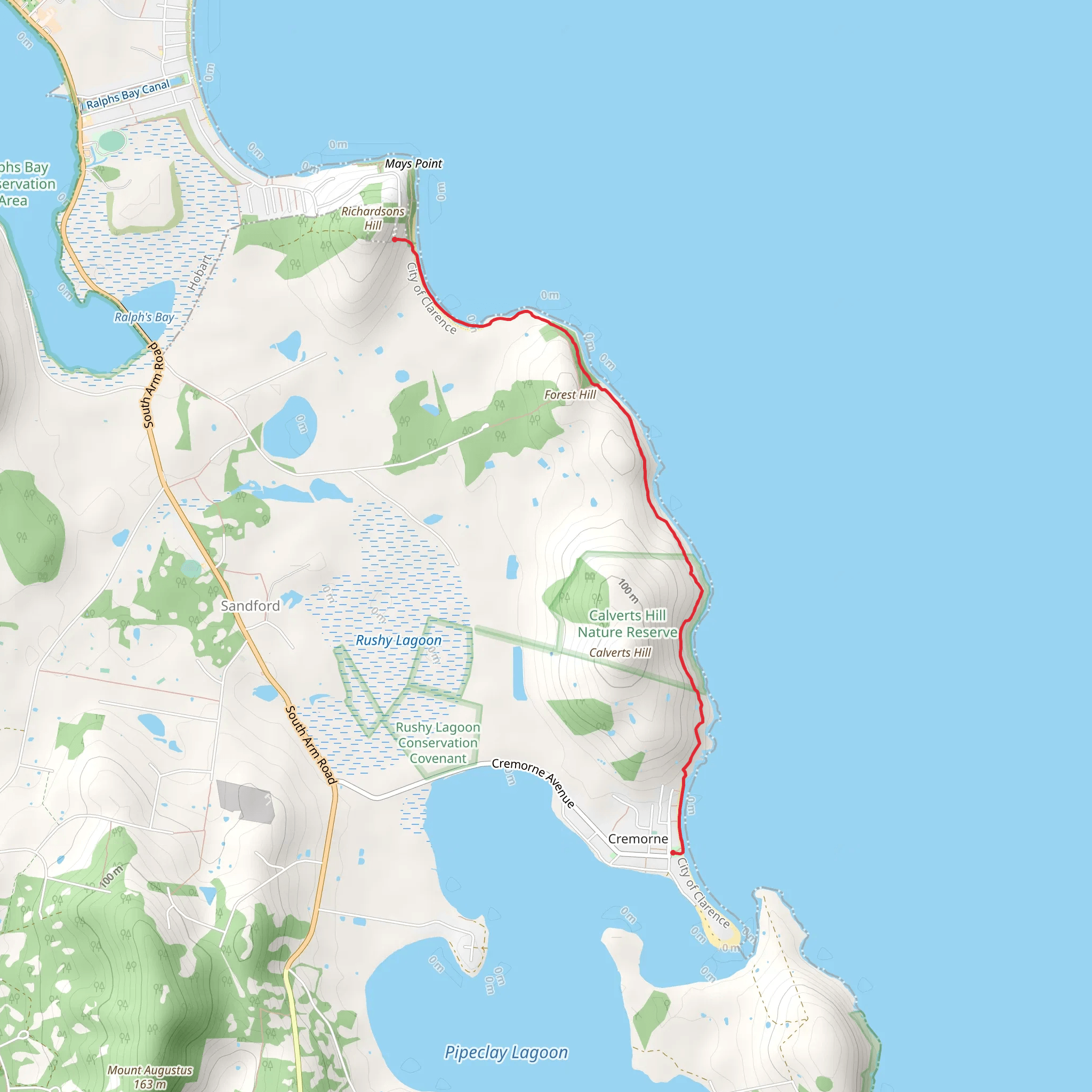 Clarence Coastal Trail – Cremorne to Mays Beach mobile static map