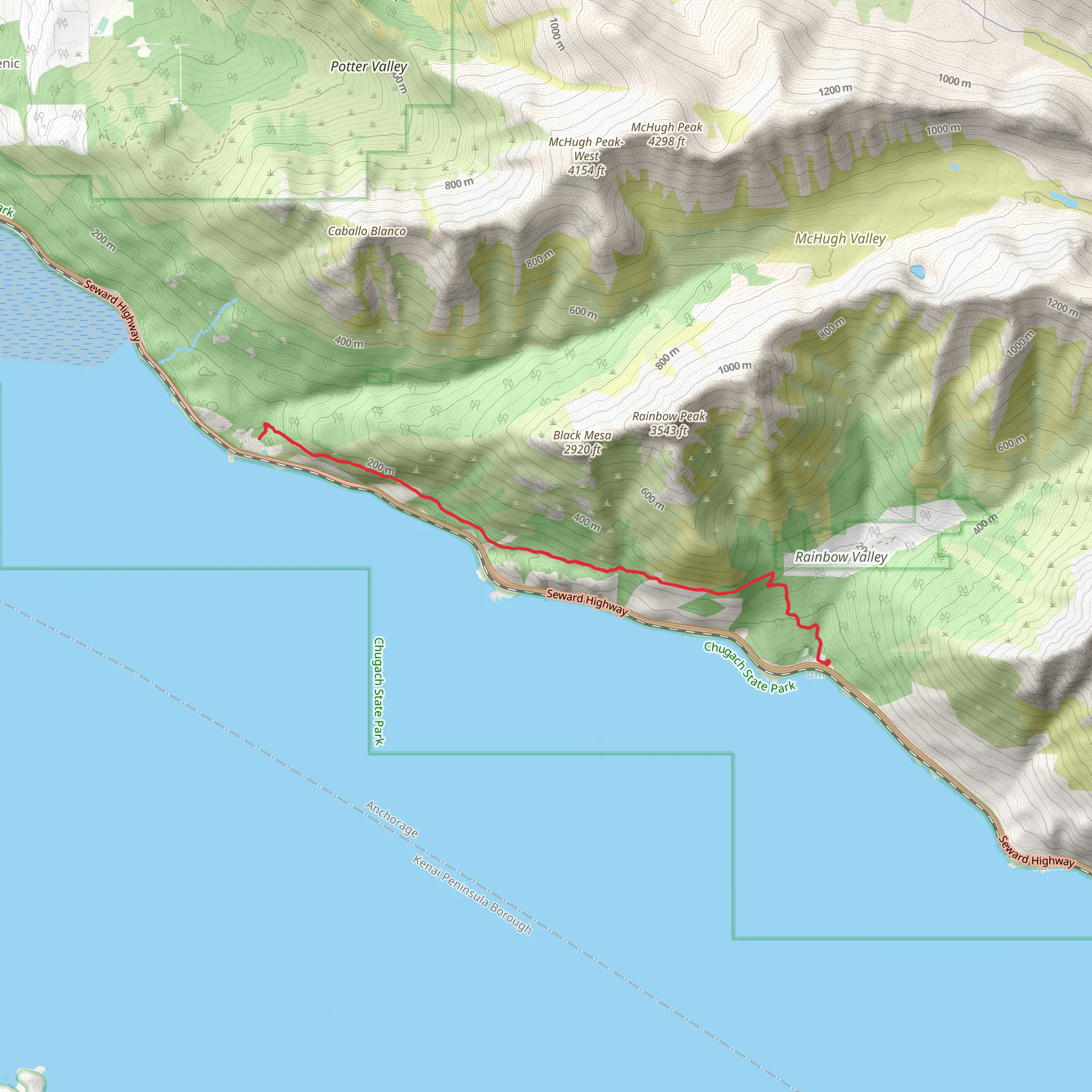 Turnagain Arm Trail Out and Back mobile static map