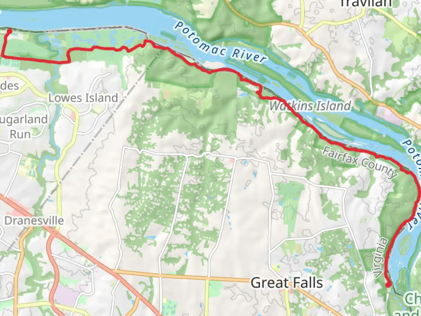 An image depicting the trail Potomac River Walk and its surrounding area.