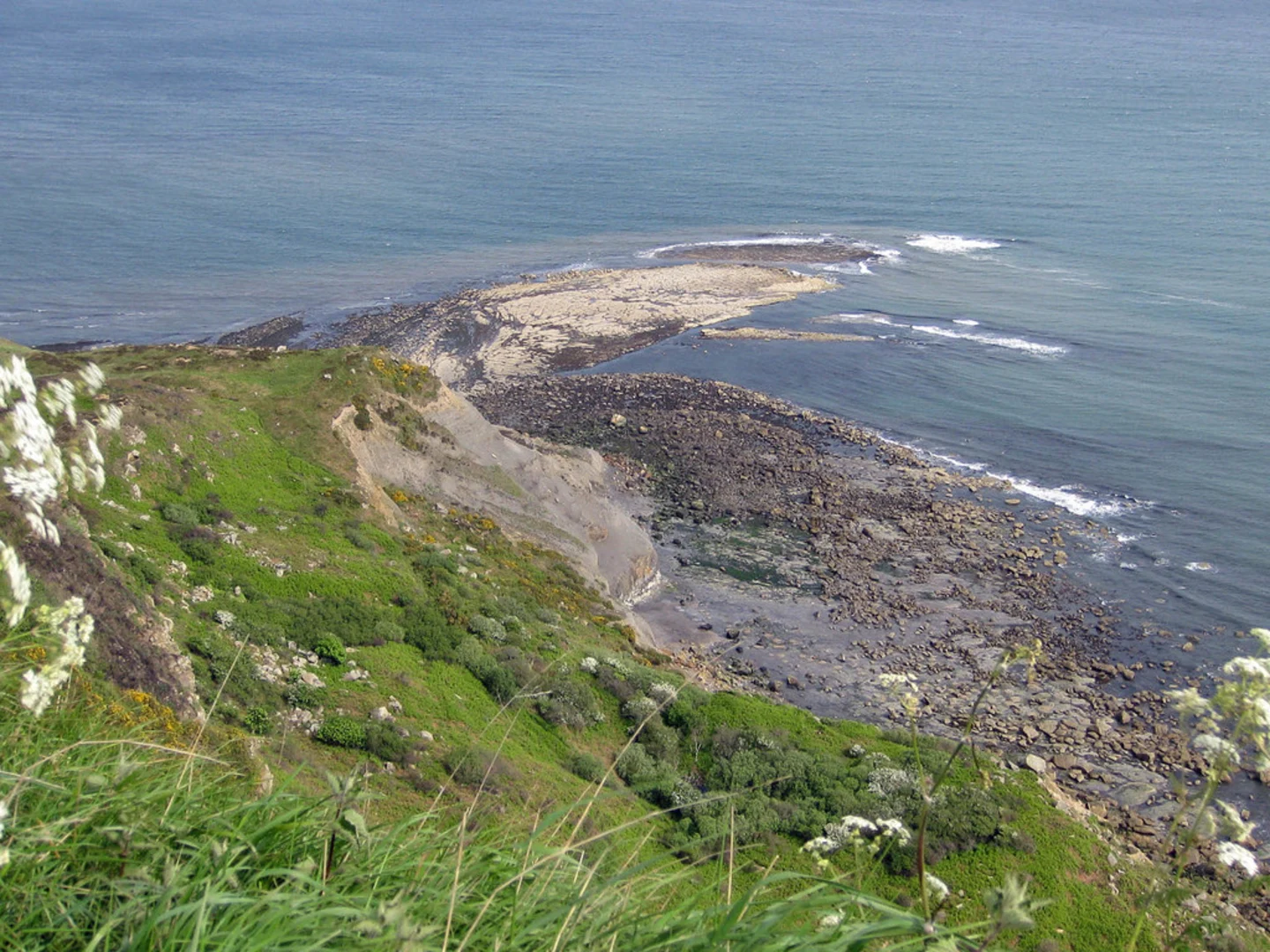 An image depicting the trail Ravenscar Cliff Walk and its surrounding area.