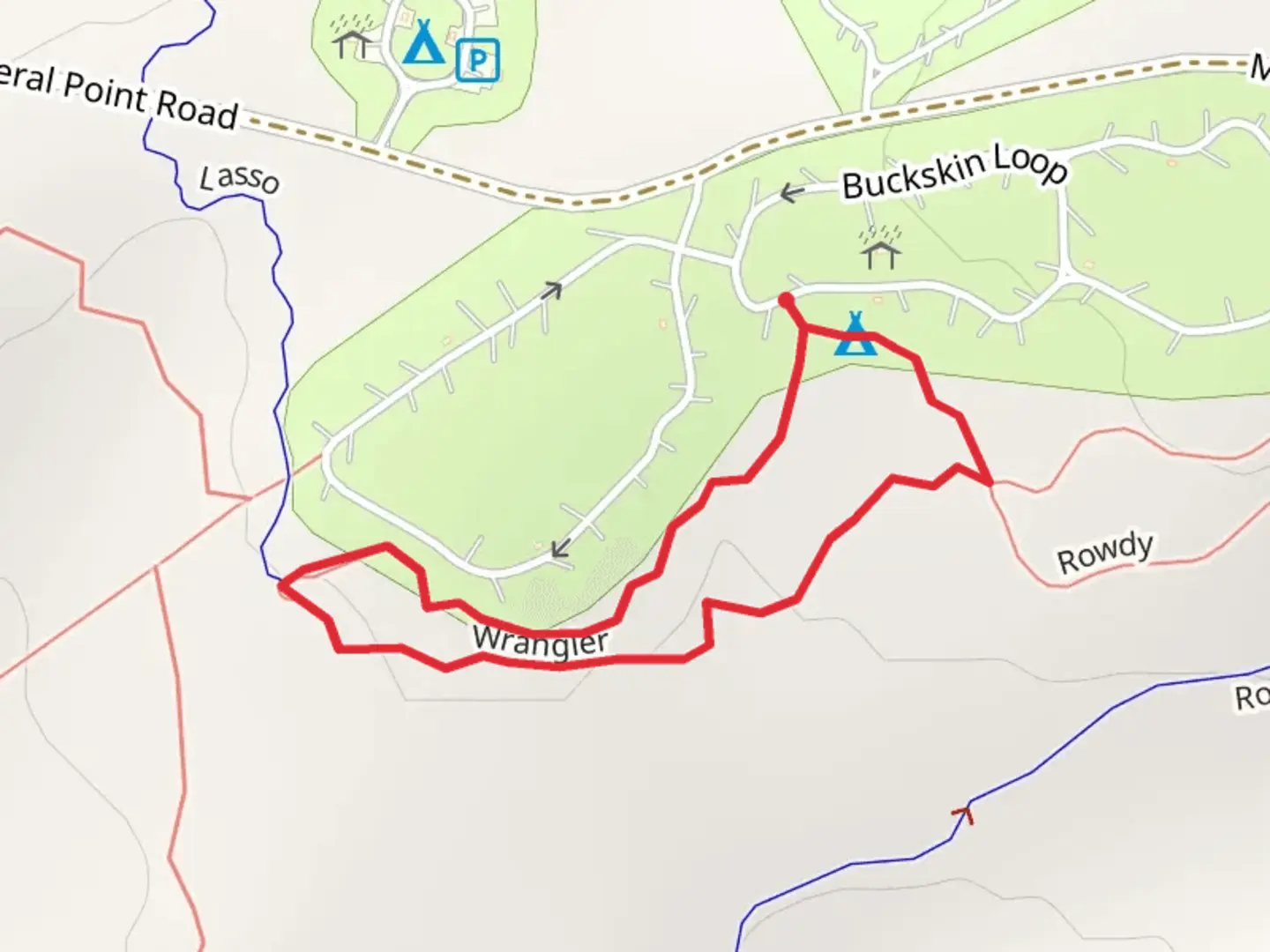 An image depicting the trail Wrangler Loop and its surrounding area.