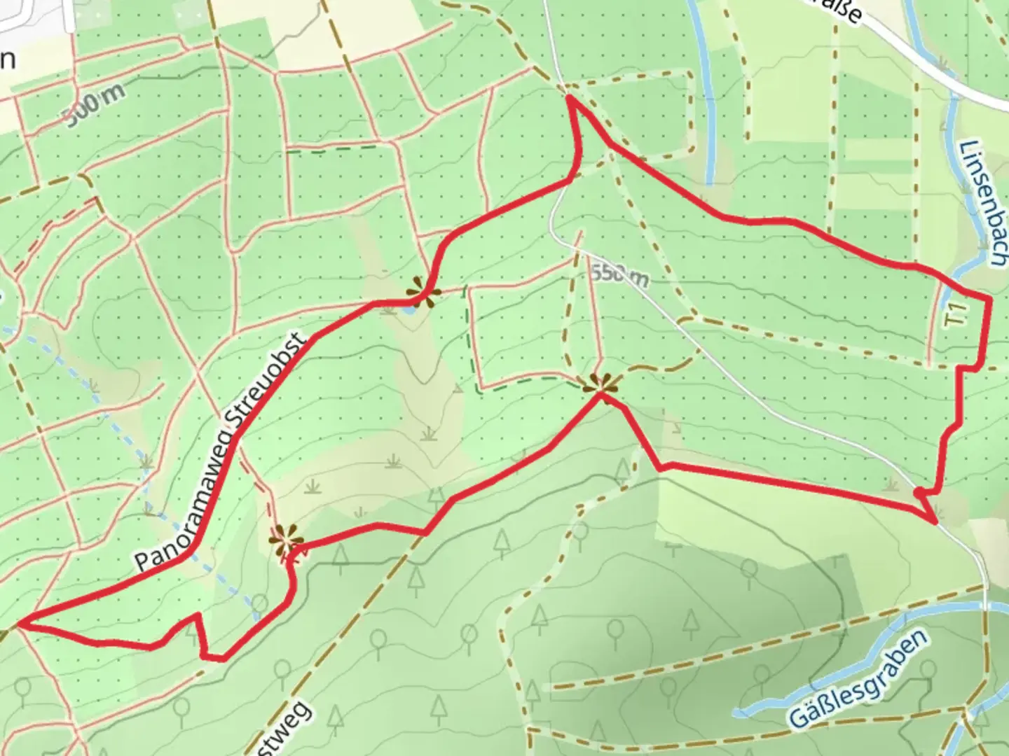 An image depicting the trail Kalberauchtert and Ob den Breitwiesen Loop and its surrounding area.
