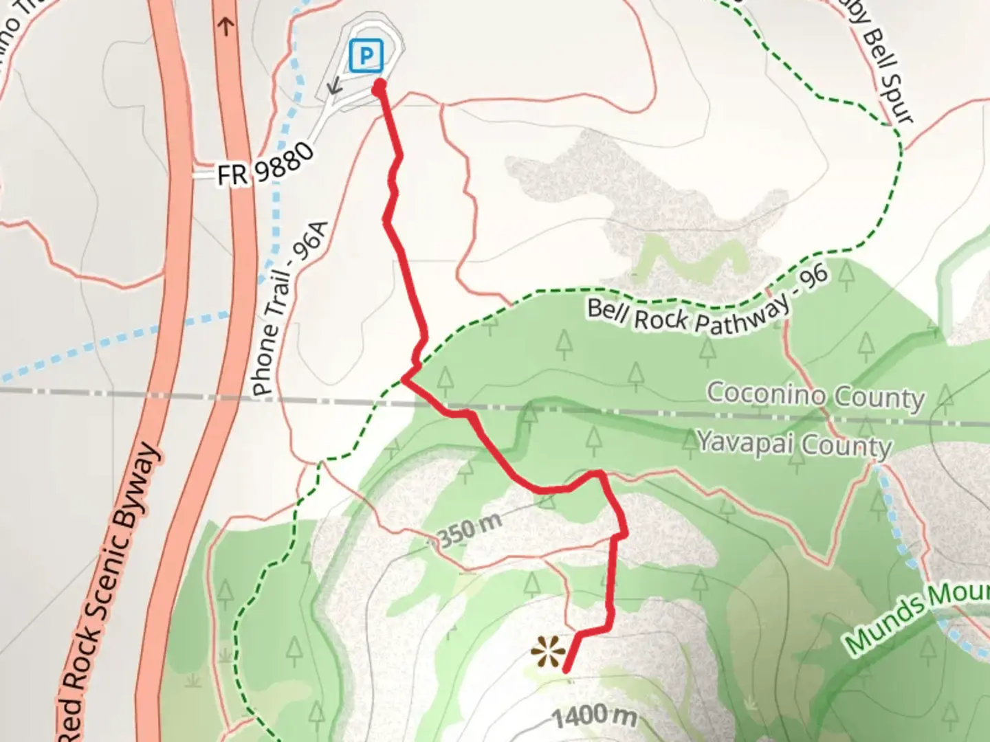 An image depicting the trail Upper Bell Rock Trail and its surrounding area.