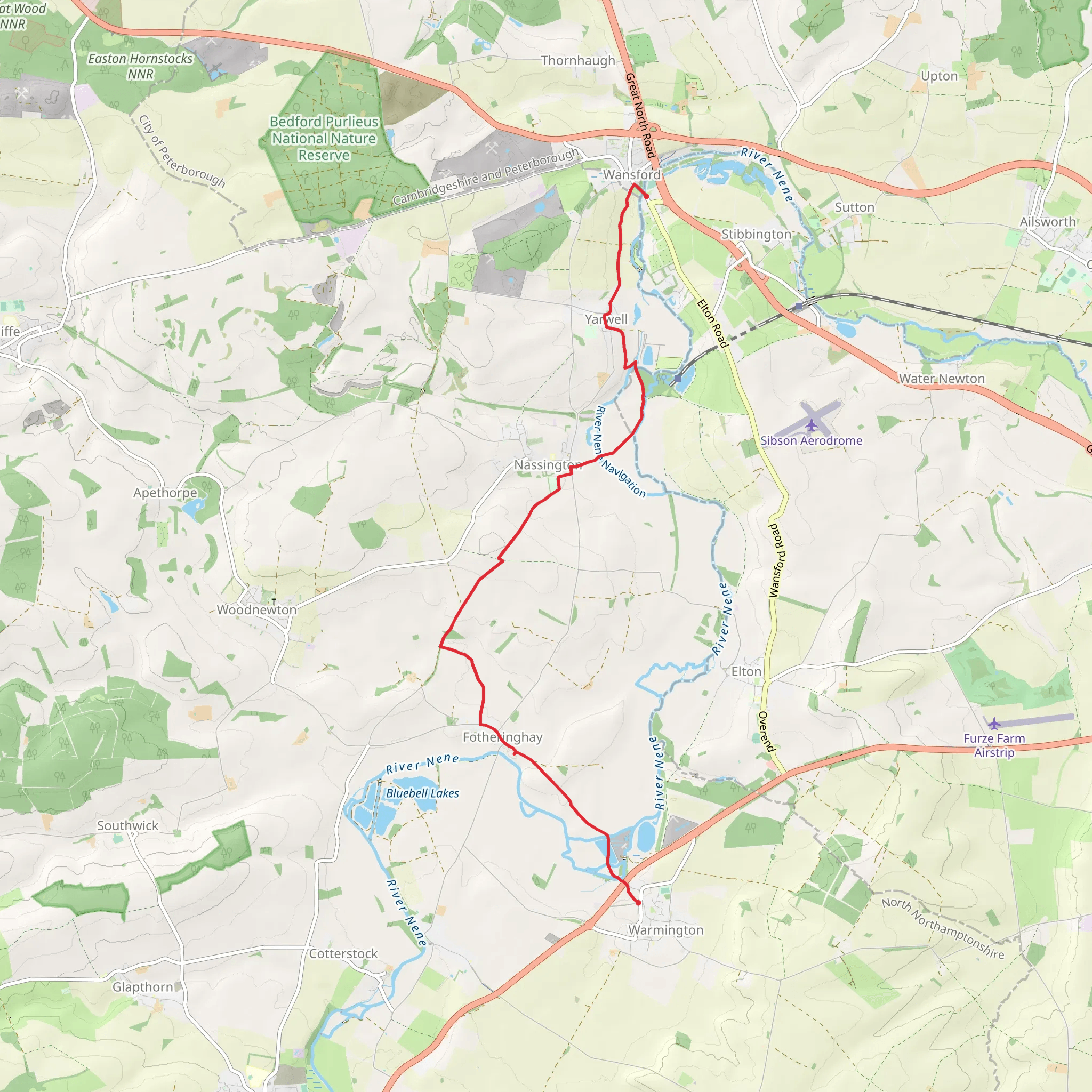 Fotheringhay Country Park via Nene Way mobile static map