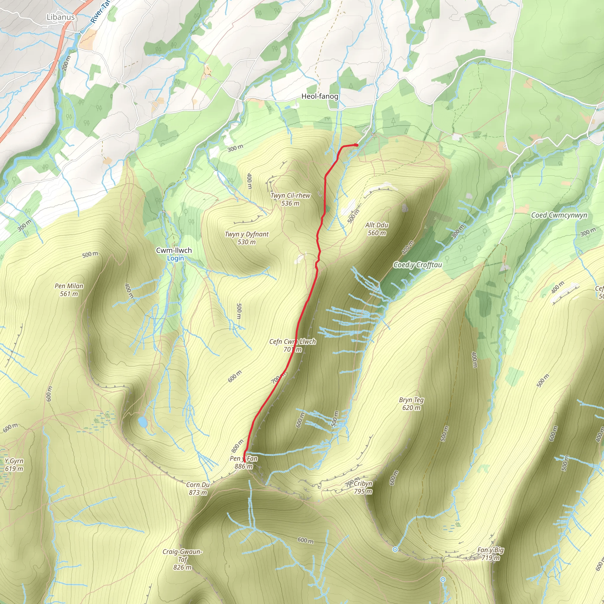 Pen y Fan from Cwmgwdi near Brecon mobile static map