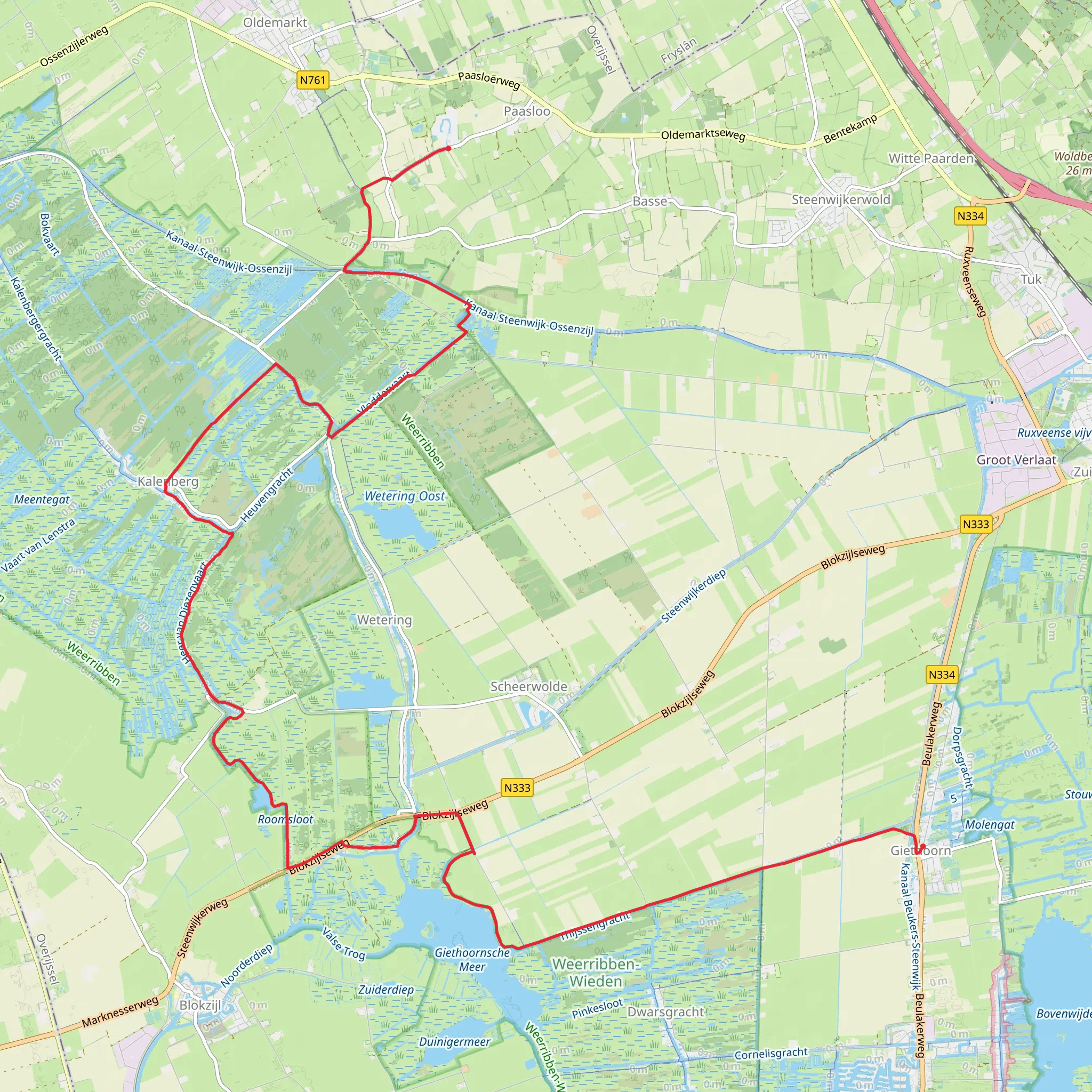 Binnenhof to Kerkweg via Boonspolder and Giethoornsche Meer mobile static map