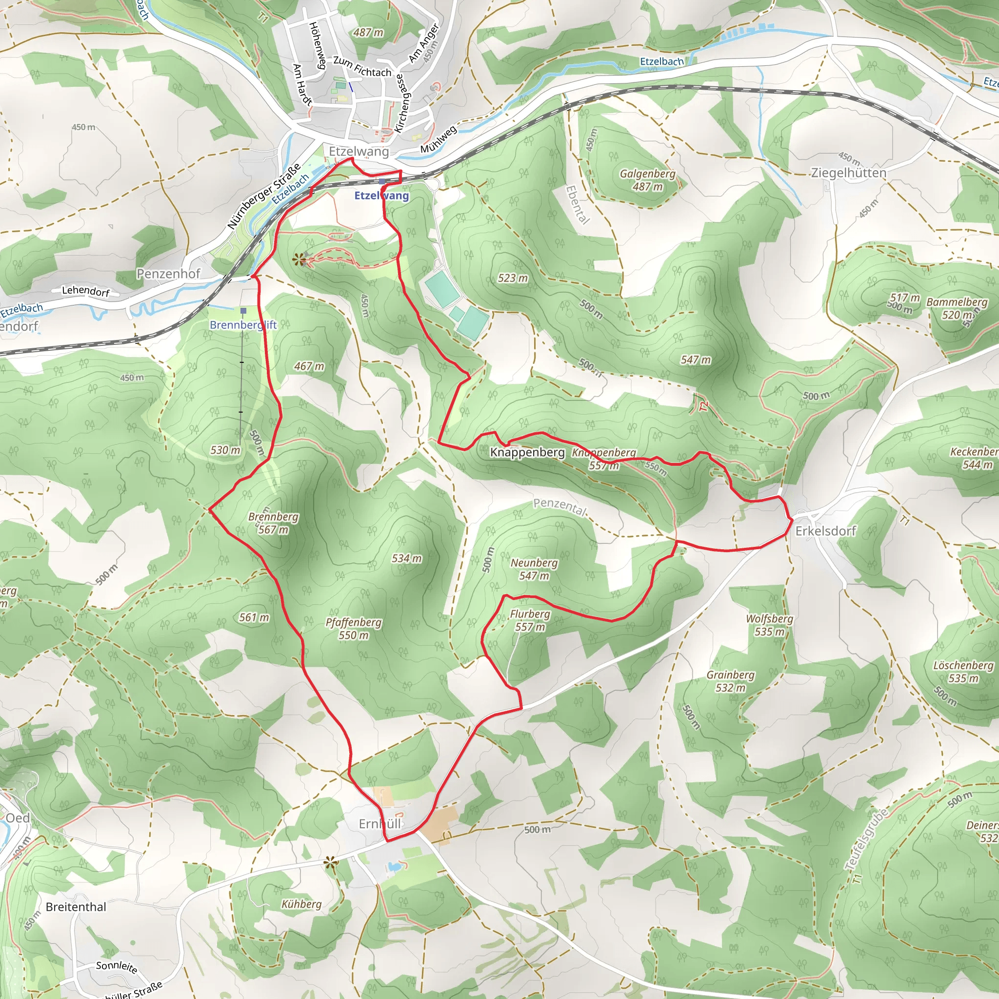 Brennberg and Flurberg Loop via Etzelwang mobile static map