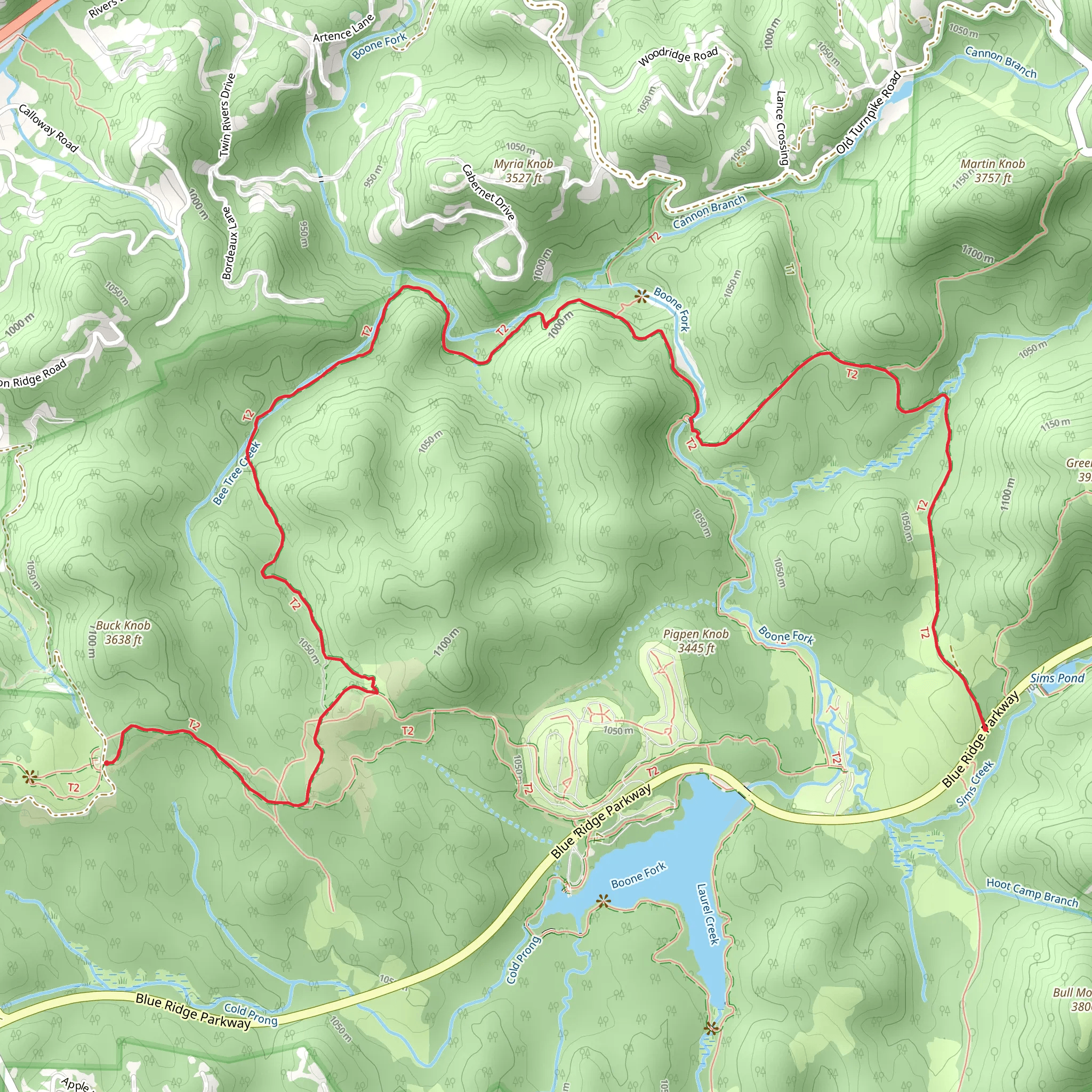 Old John's River Road and Boone Fork Trail mobile static map