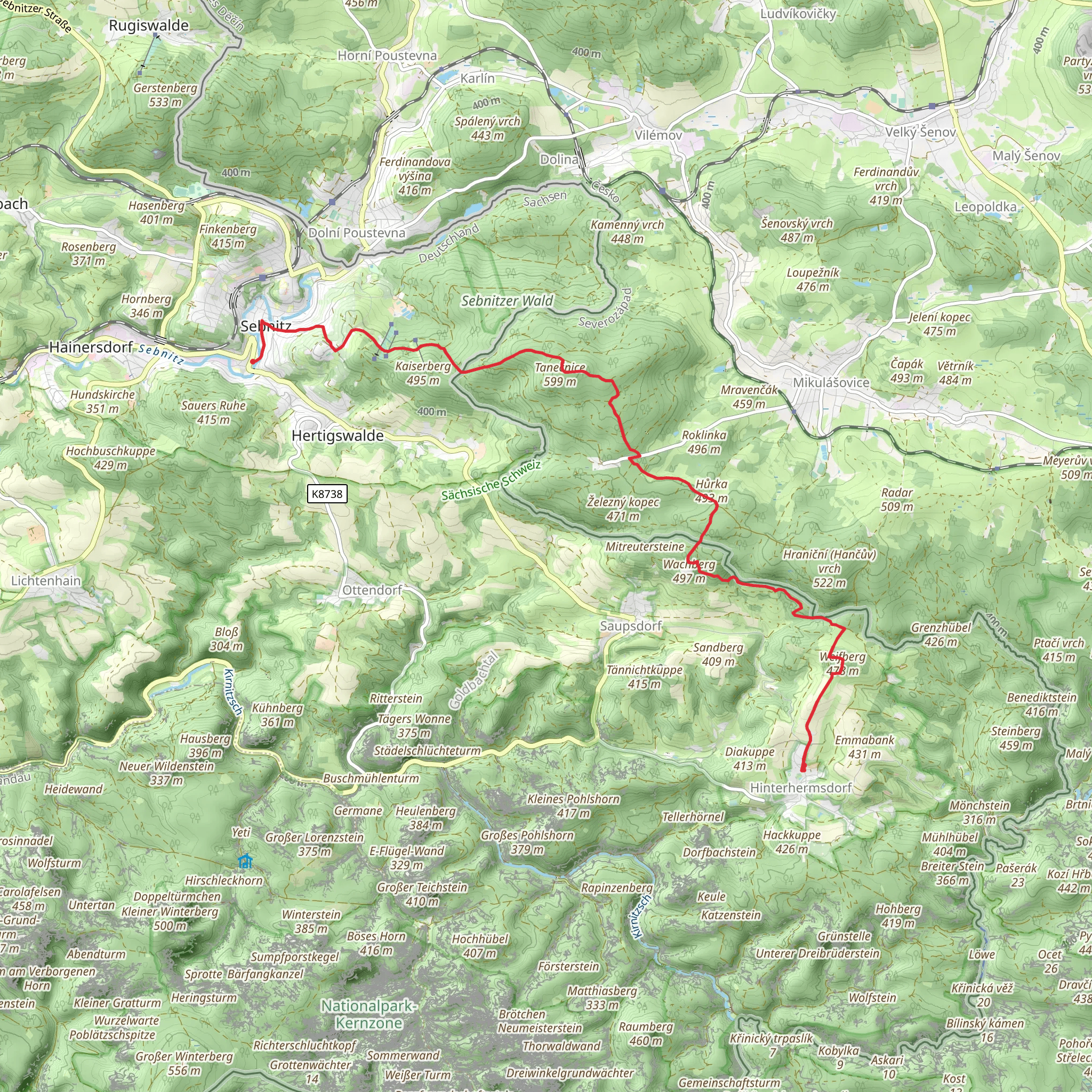 Hinterhermsdorf to Sebnitz via Mannsgrabenweg mobile static map