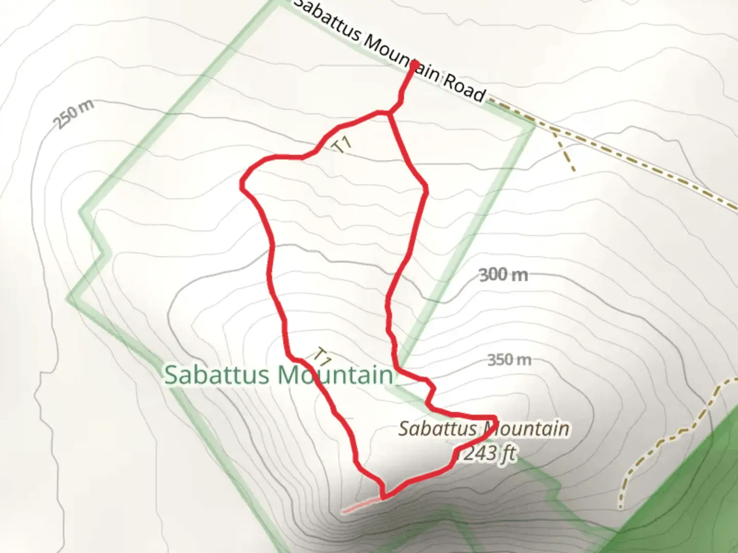 An image depicting the trail Sabattus Mountain Loop and its surrounding area.