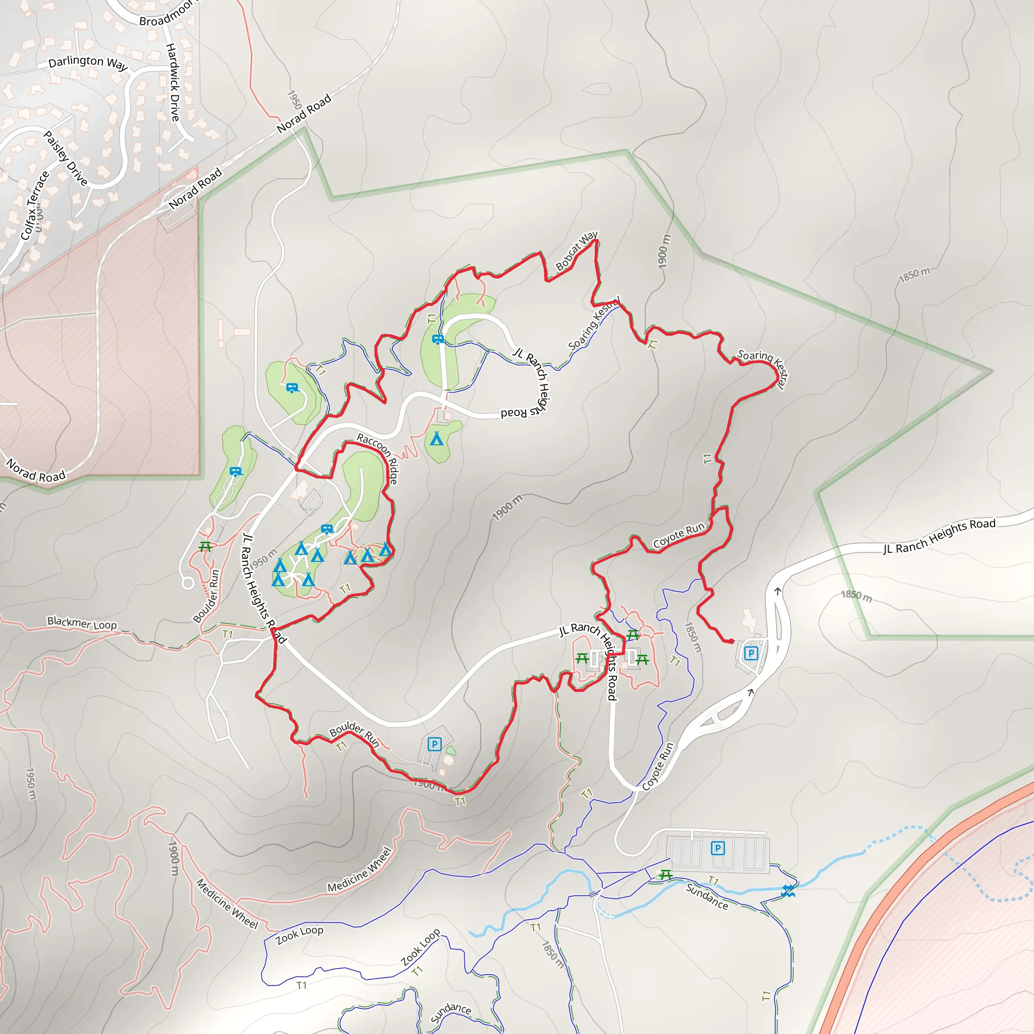 Raccoon Ridge and Soaring Kestral Loop mobile static map