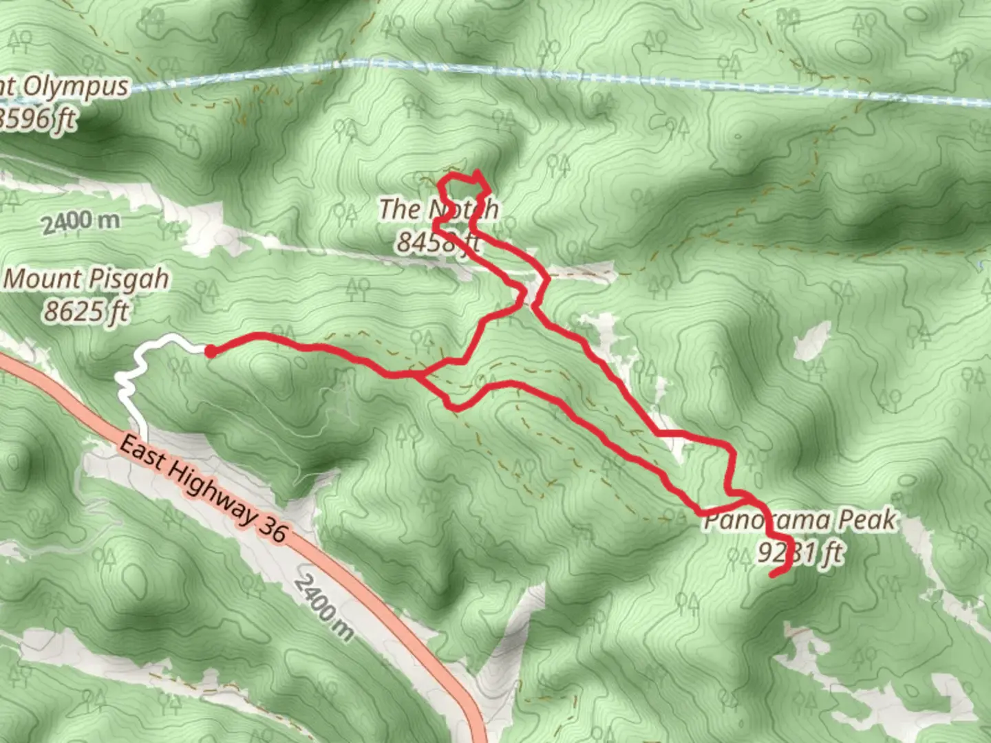An image depicting the trail Panorama Peak and The Notch Loop and its surrounding area.