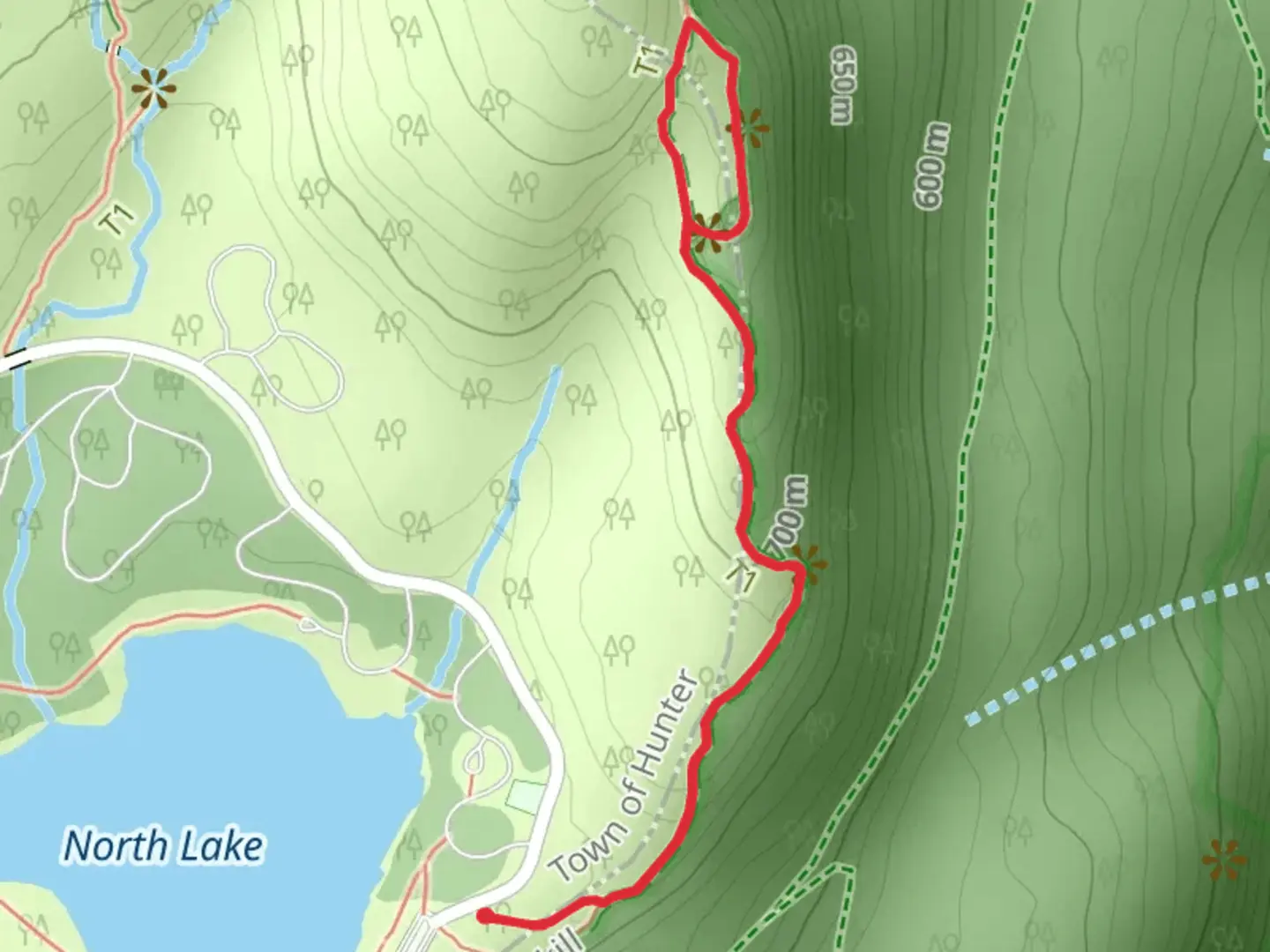 An image depicting the trail Artists Rock via Escarpment Trail and its surrounding area.