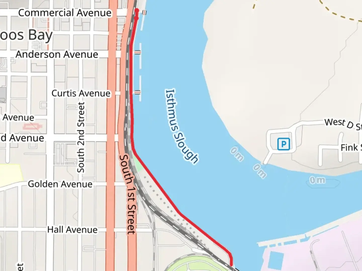 An image depicting the trail Coos Bay Boardwalk and its surrounding area.