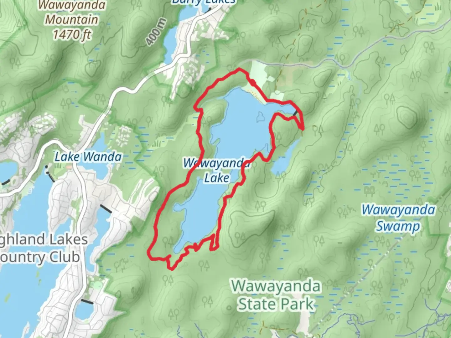 An image depicting the trail Wawayanda Lake Loop and its surrounding area.