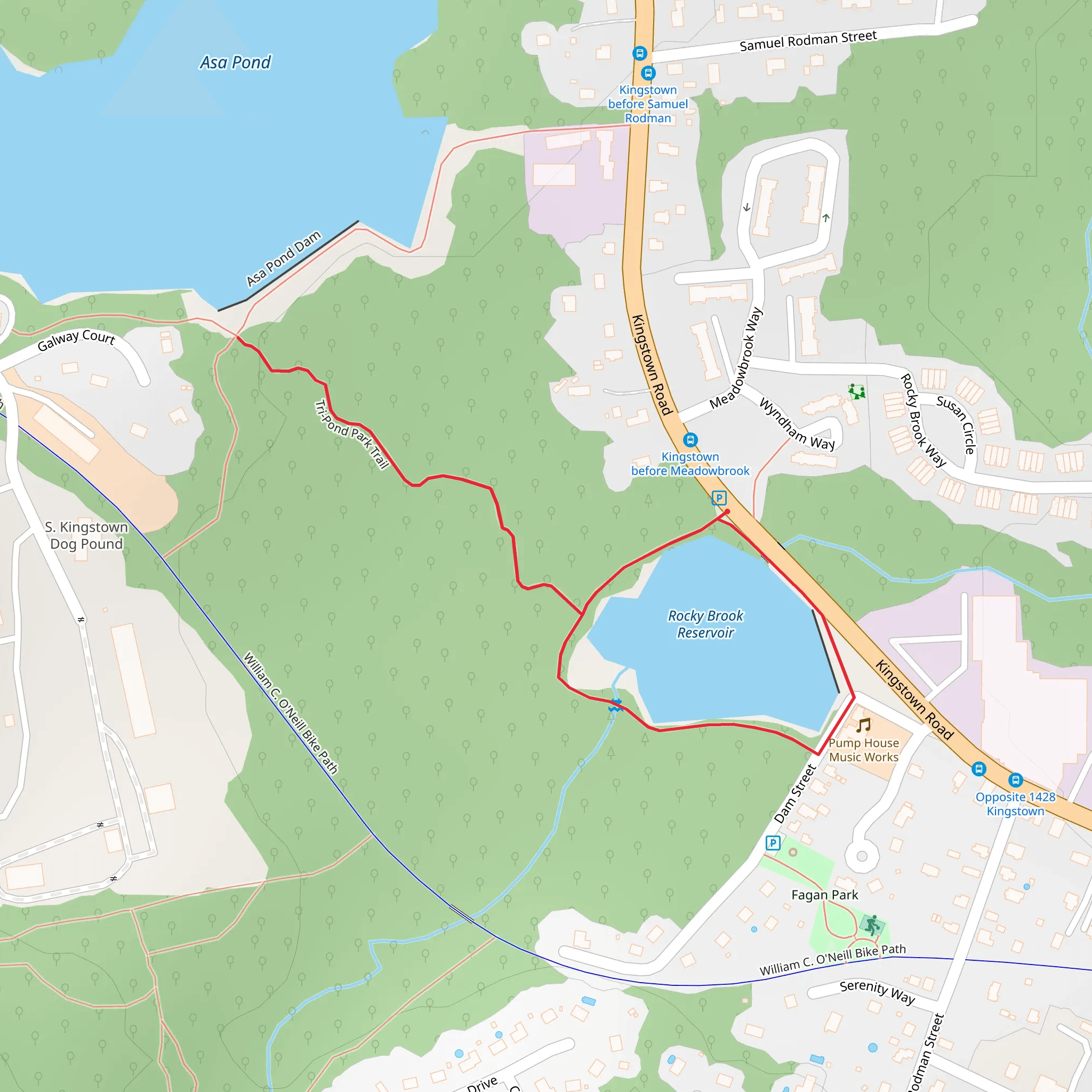 Rocky Brook Reservoir - Tri Pond Park Loop Trail mobile static map