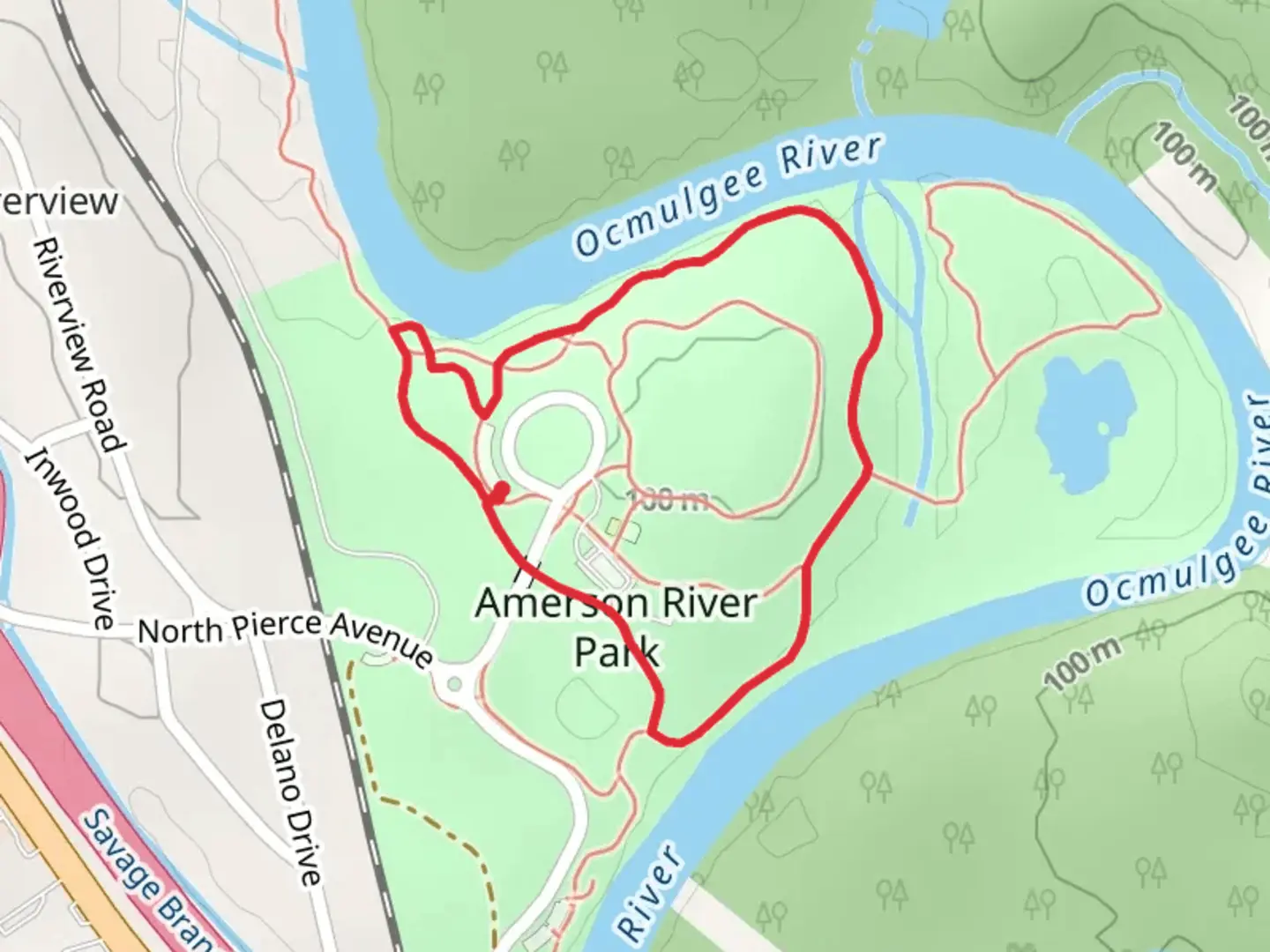 An image depicting the trail Amerson River Park Loop and its surrounding area.