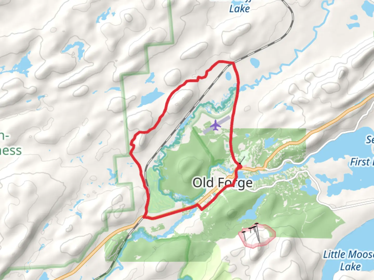 An image depicting the trail Moulin Mountain Loop and its surrounding area.
