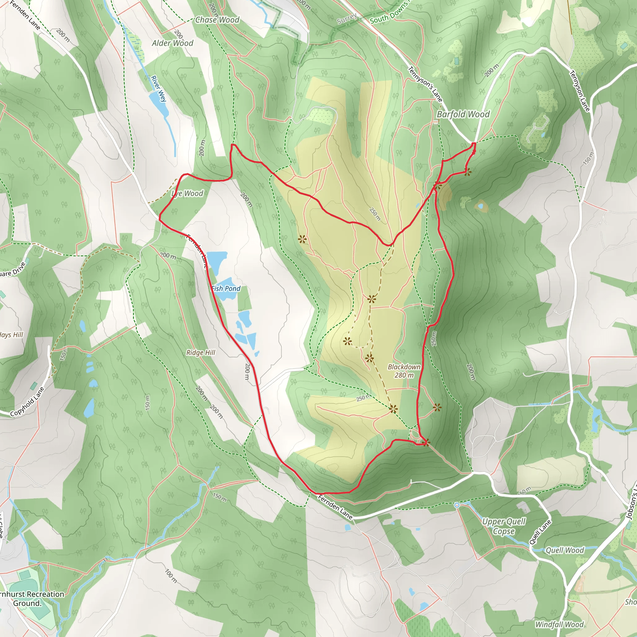 Black Down and Fish Pond Loop - Lye Wood mobile static map