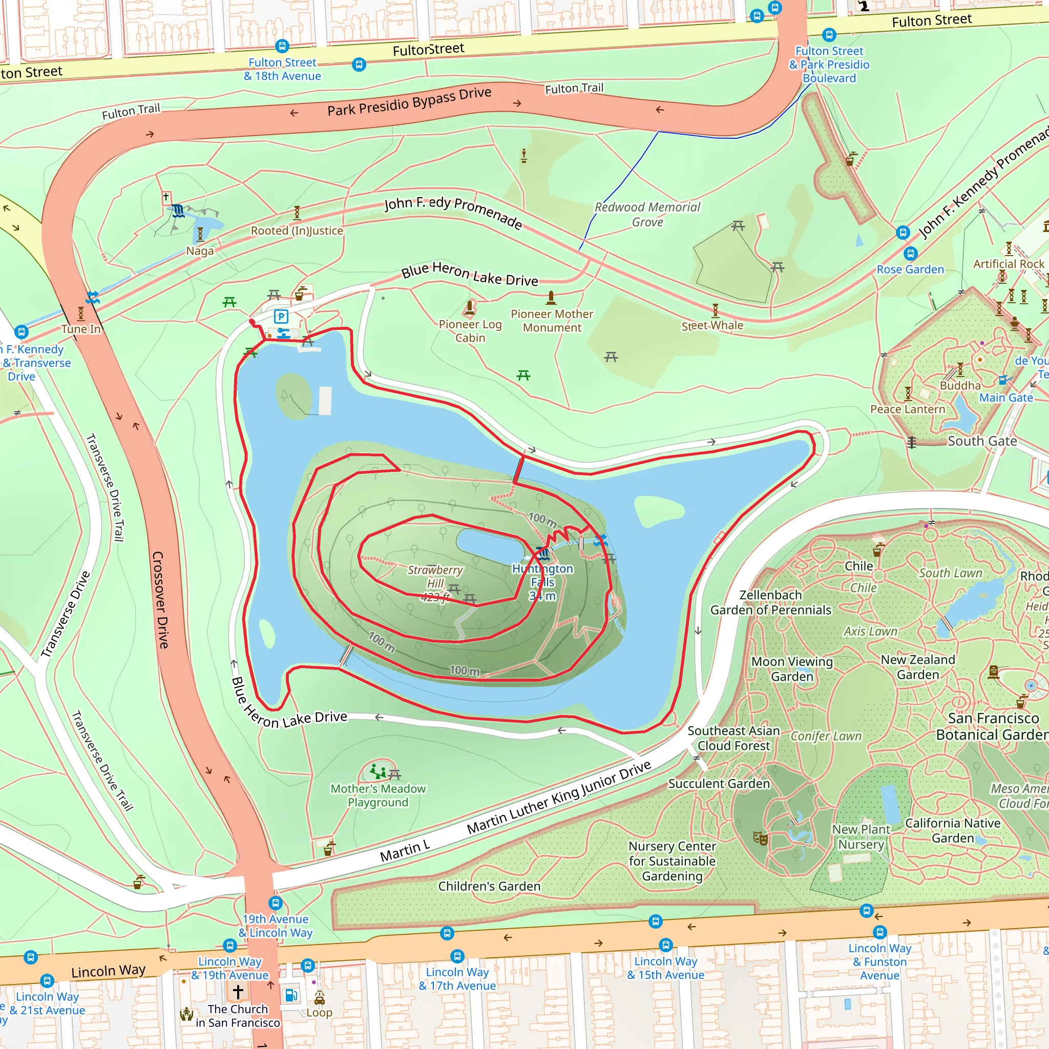 Strawberry Hill and Stow Lake Loop mobile static map