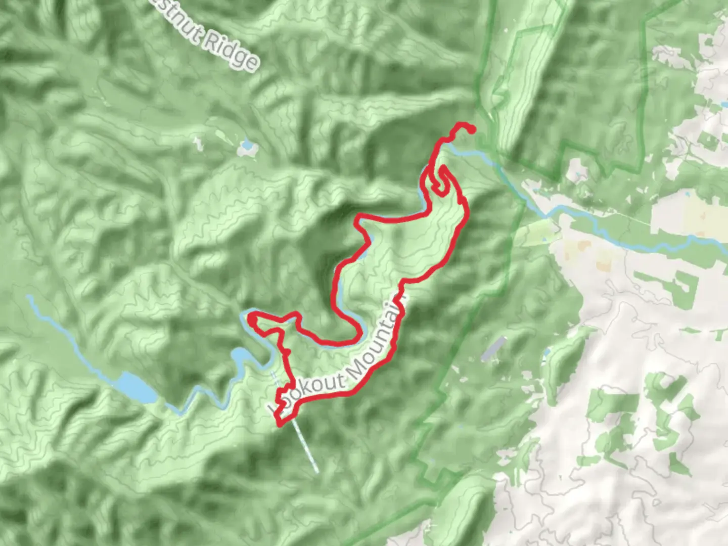 An image depicting the trail Lookout Mountain - North River Gorge Loop Trail and its surrounding area.