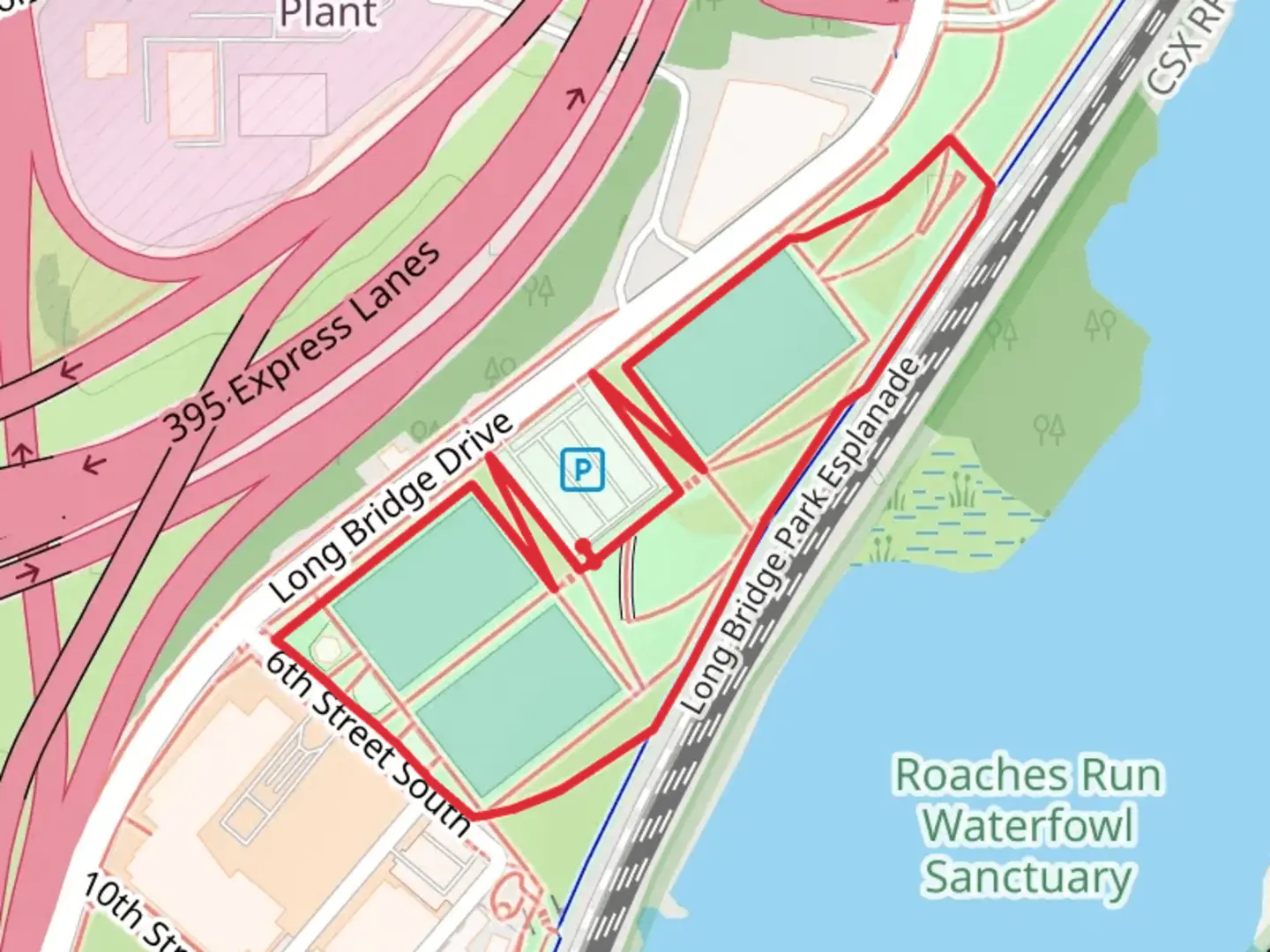 An image depicting the trail Long Bridge Park Loop and its surrounding area.