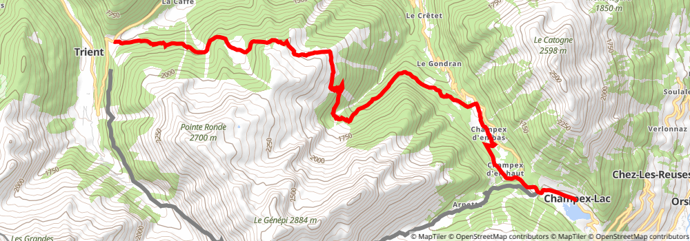 Tour du Mont Blanc stage 8 Map