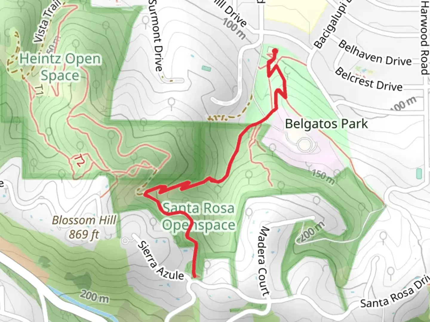 An image depicting the trail Belgatos Park - Santa Rosa Trail and its surrounding area.