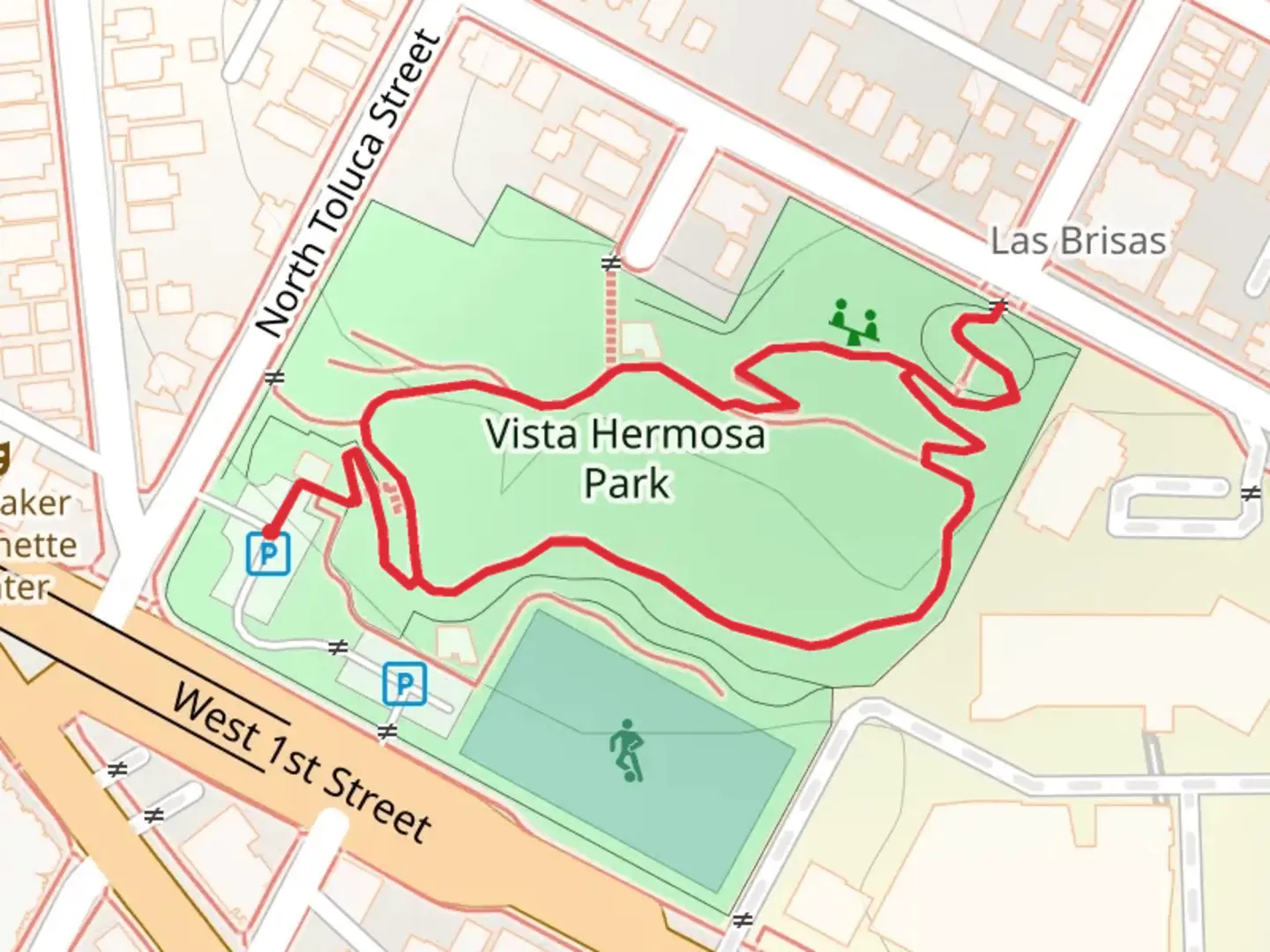 An image depicting the trail Vista Hermosa Park Loop and its surrounding area.
