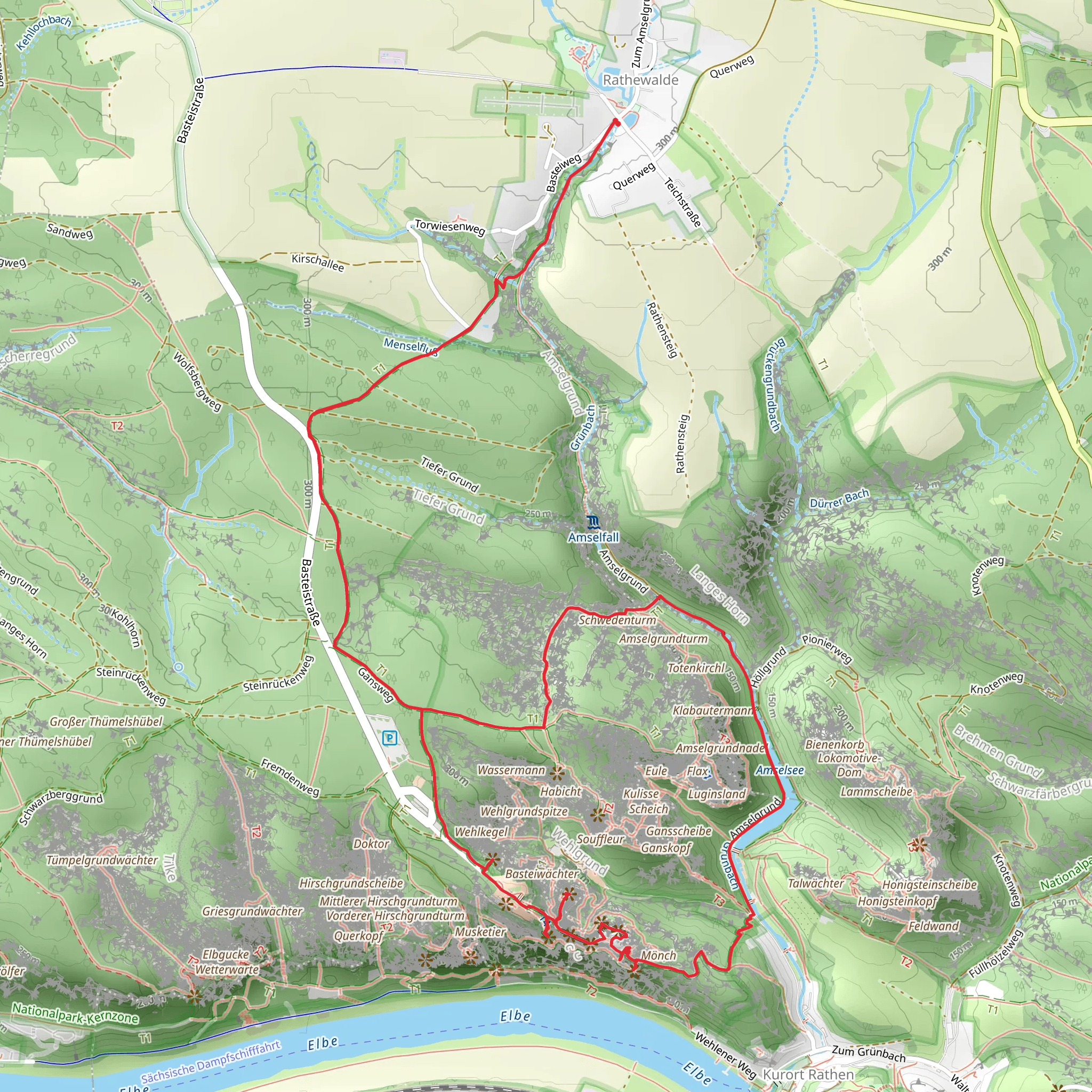Bastein, Tiedgestein and Neurathener Felsentor via Gelber Strich and Malerweg mobile static map