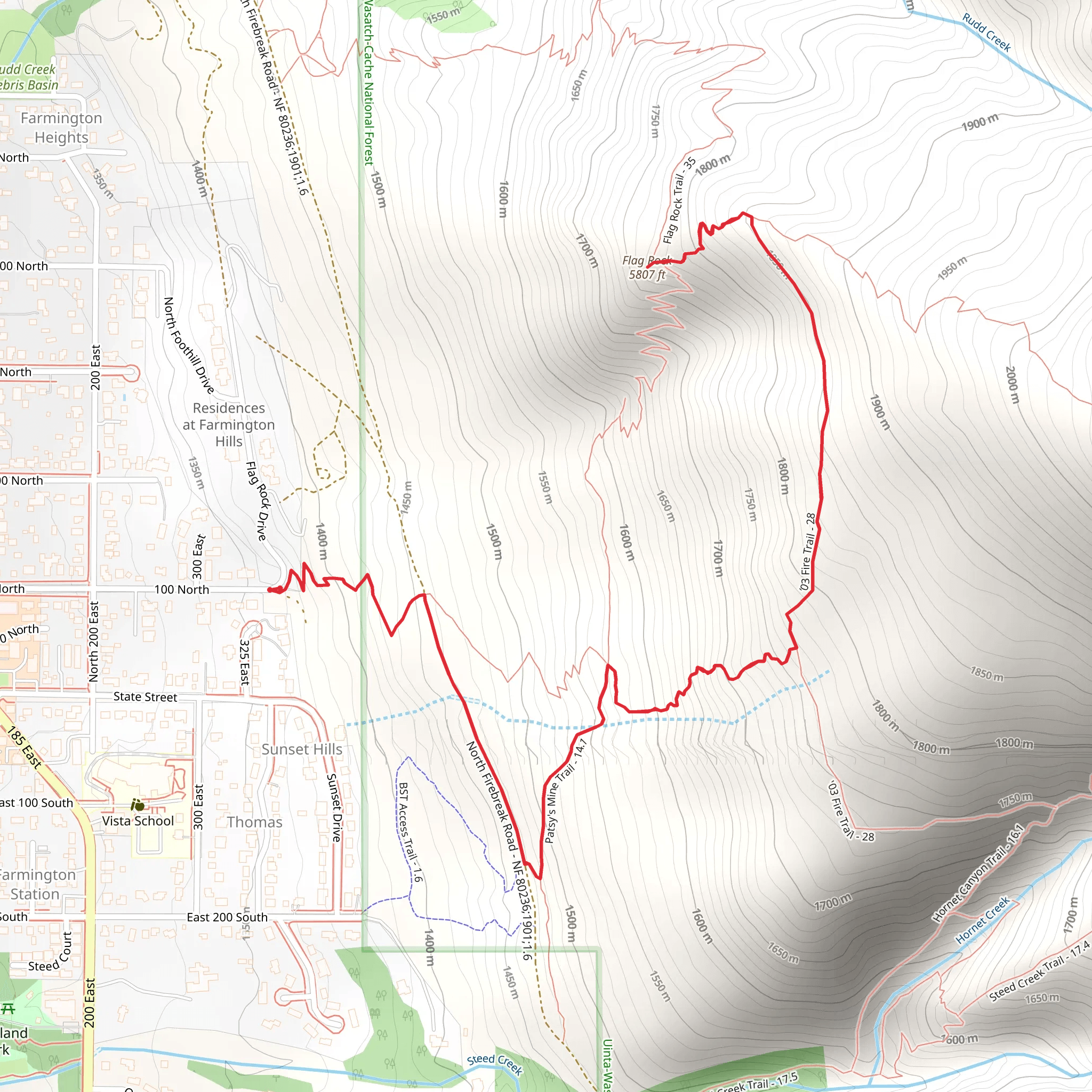 Flag Rock via Fire Trail mobile static map