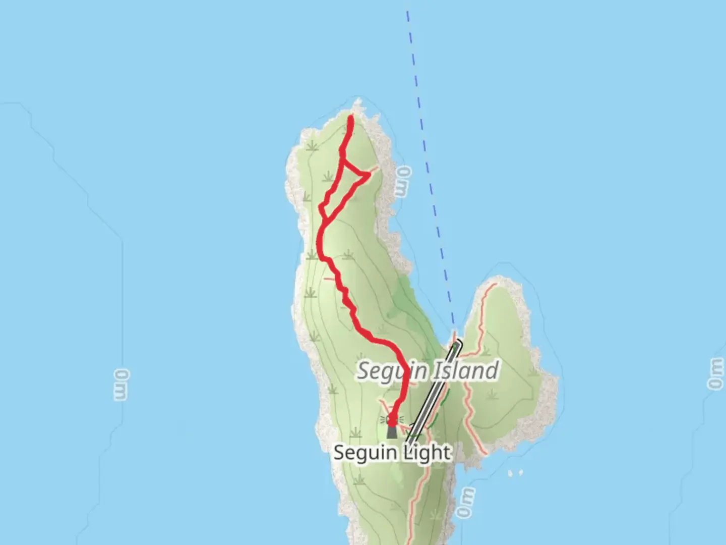 An image depicting the trail Seguin Island via North Trail and its surrounding area.