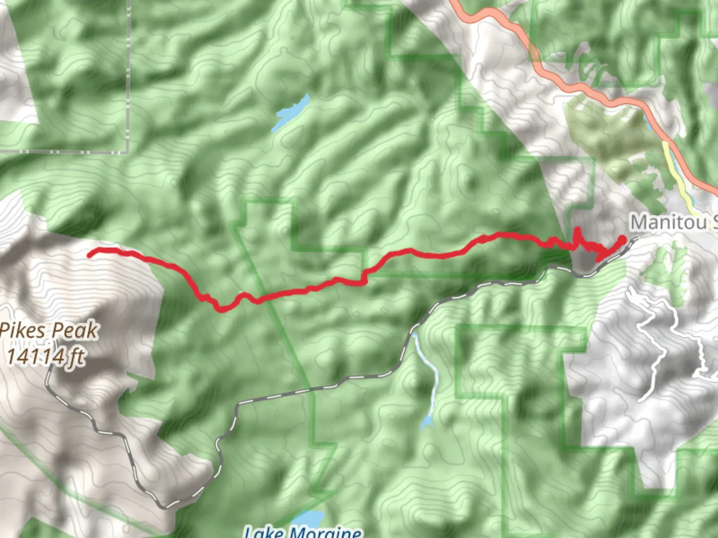 An image depicting the trail Barr Camp via Barr Trail and its surrounding area.