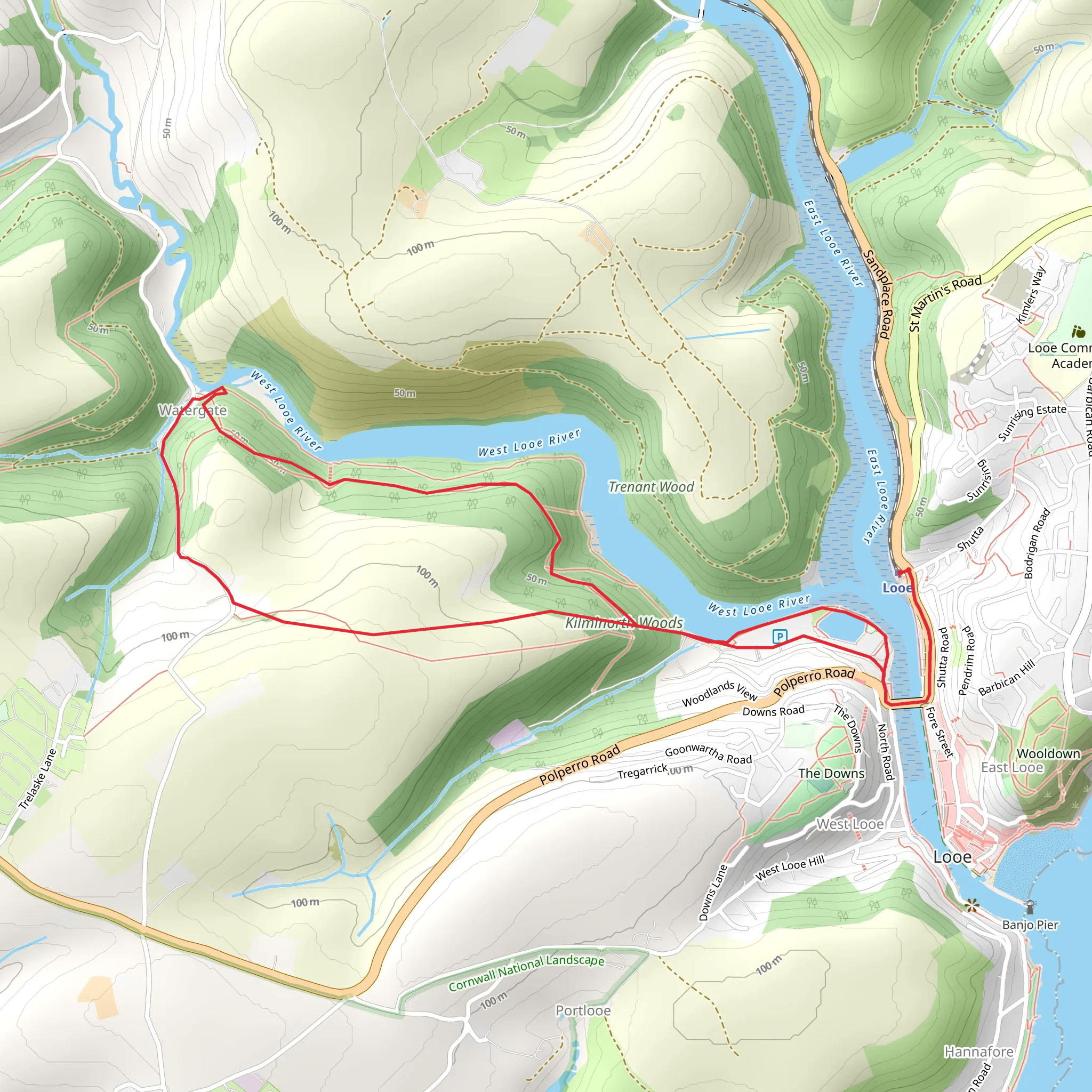 Kilminorth Woods from Looe Station Walk mobile static map