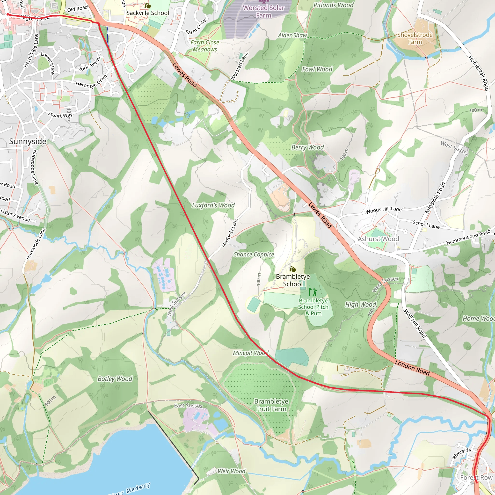Luxford's Wood via Forest Way mobile static map