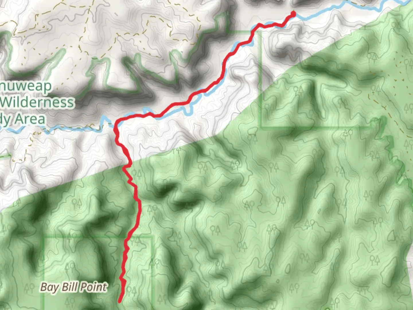 An image depicting the trail Bay Bill Canyon Trail and East Fork River and its surrounding area.