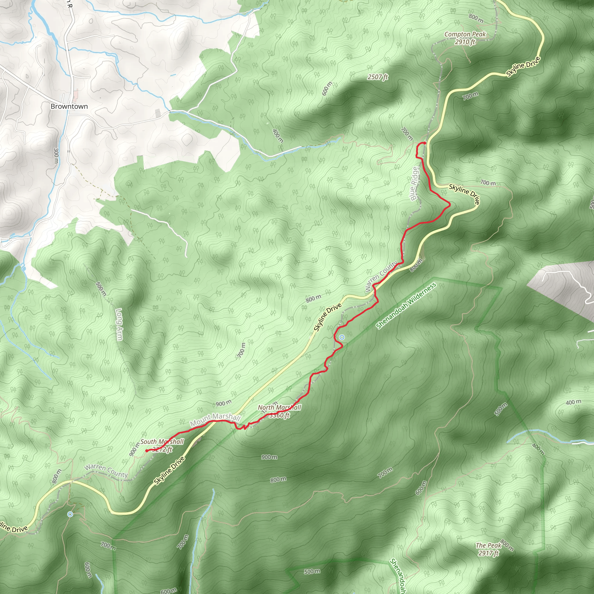 South Marshall and North Marshall Peak via Appalachian Trail mobile static map
