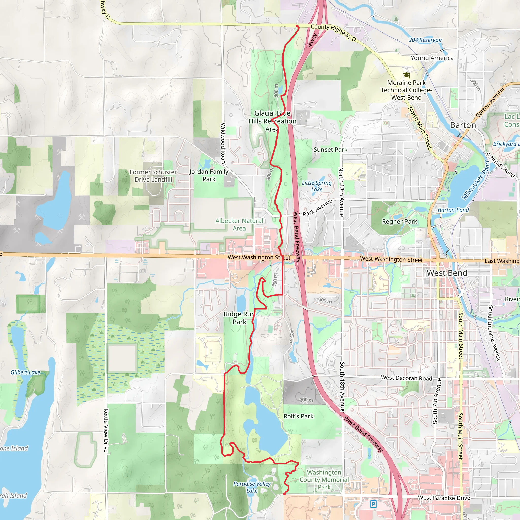 Ice Age Trail - Washington County Memorial Park mobile static map
