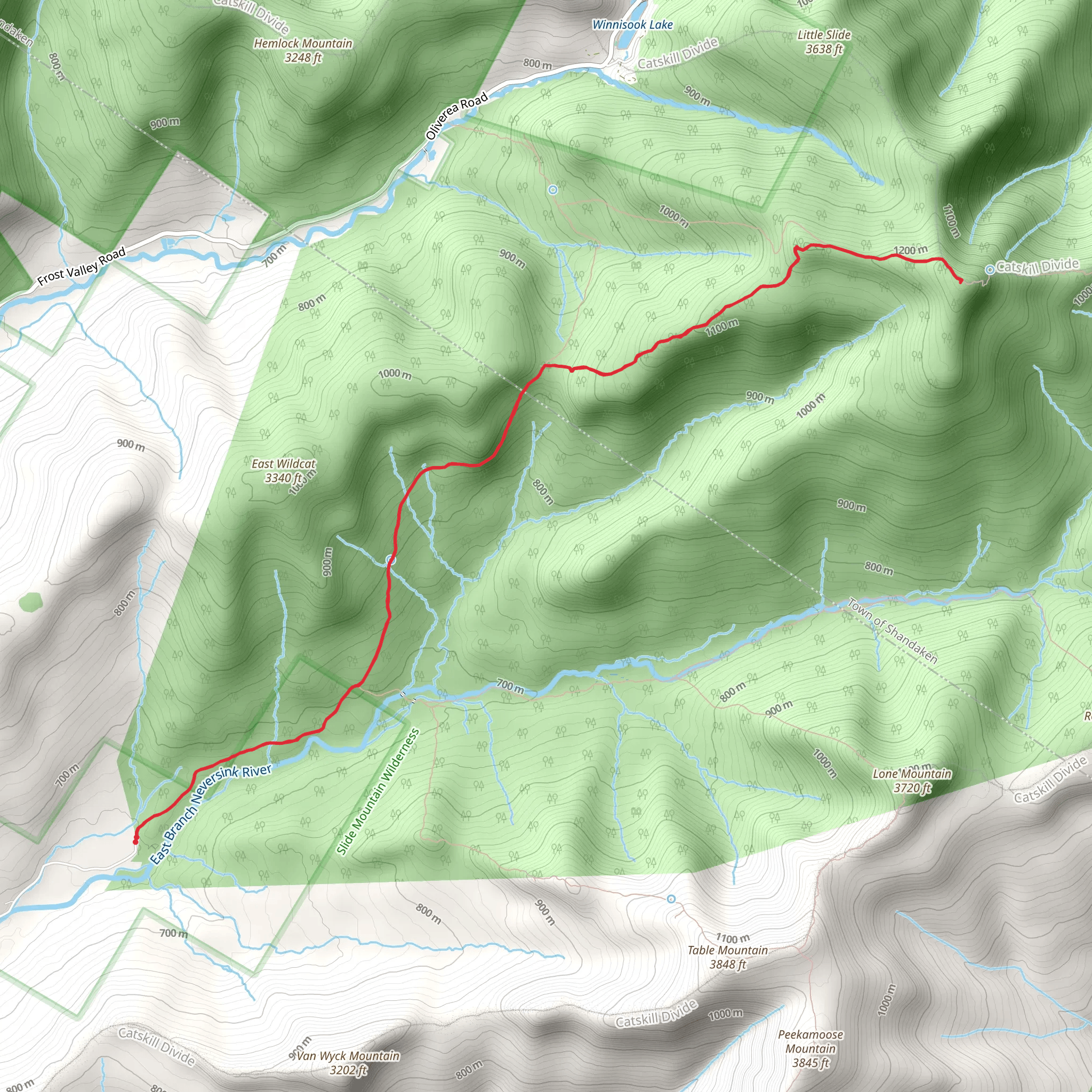 Slide Mountain via Phoenicia - East Branch Trail mobile static map