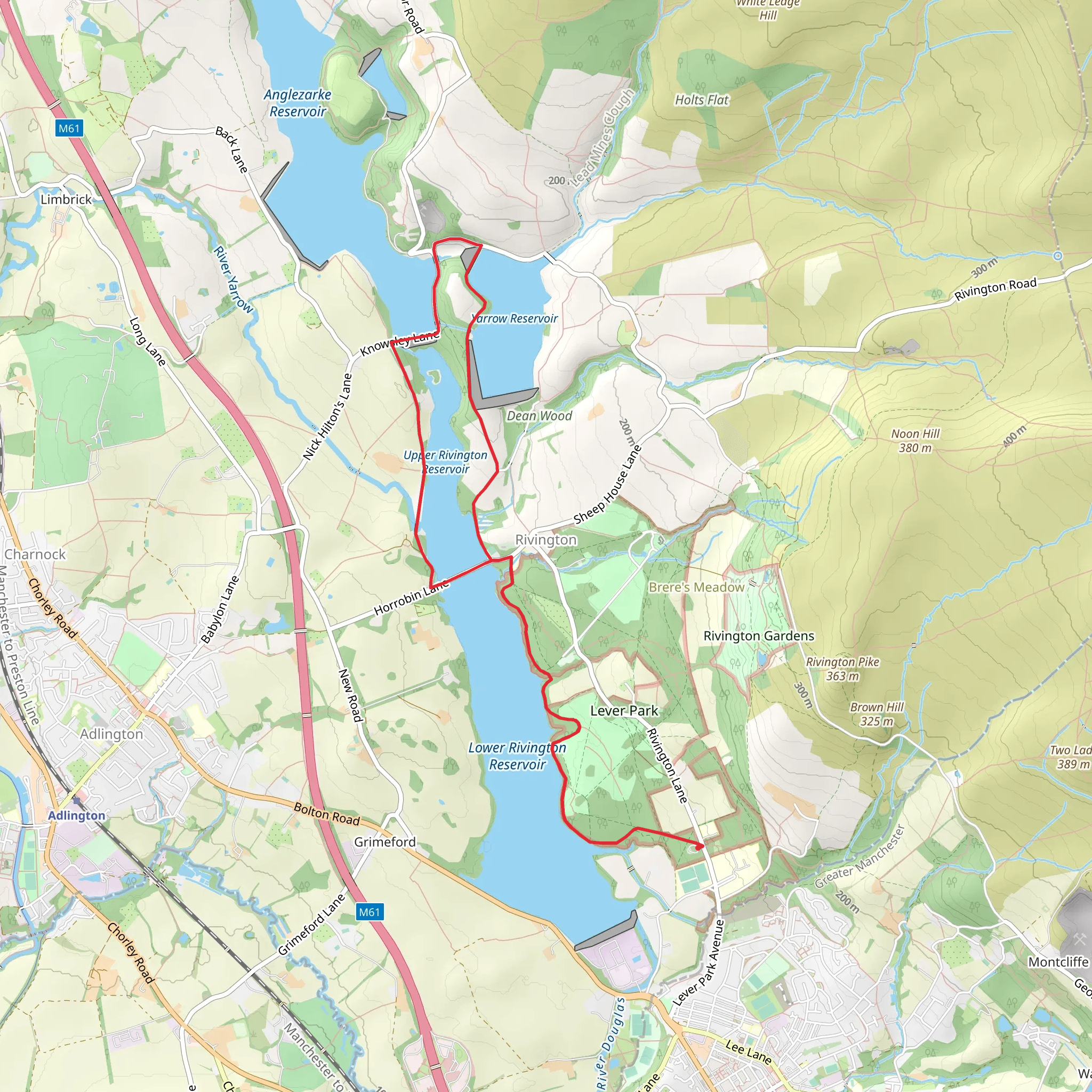Upper Rivington and Yarrow Reservoir Loop from Liverpool Castle mobile static map