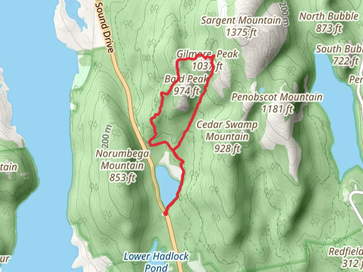 An image depicting the trail Parkman Mountain - Upper Hadlock Pond Loop and its surrounding area.