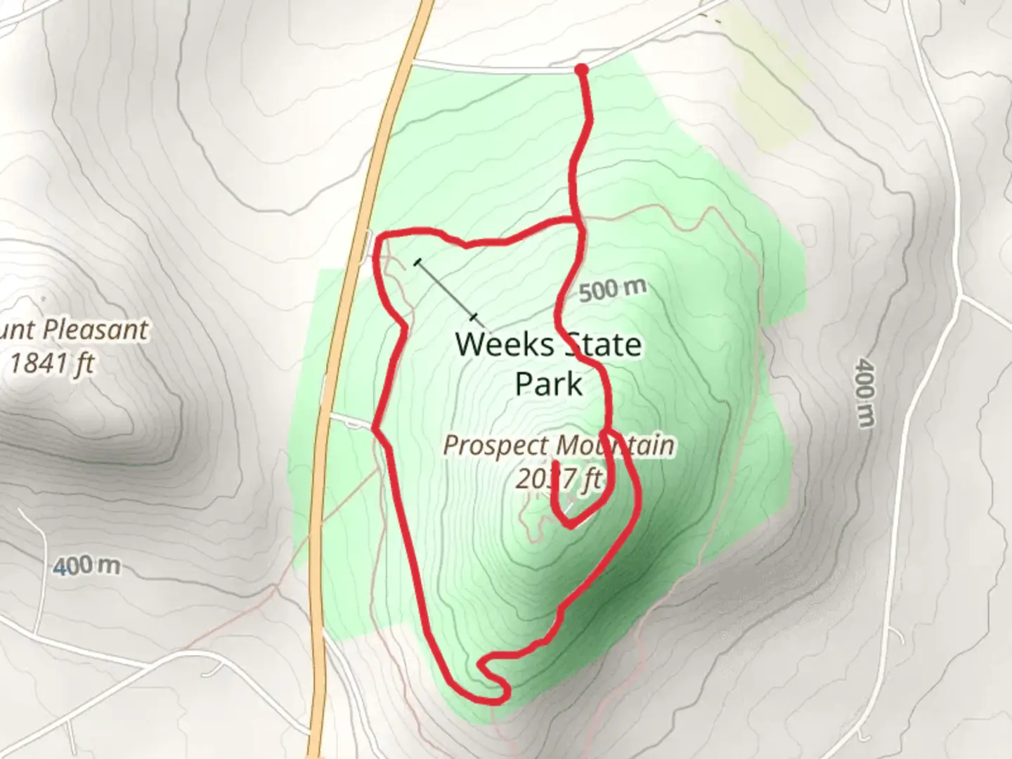 An image depicting the trail Prospect Mountain Loop - Weeks State Park and its surrounding area.