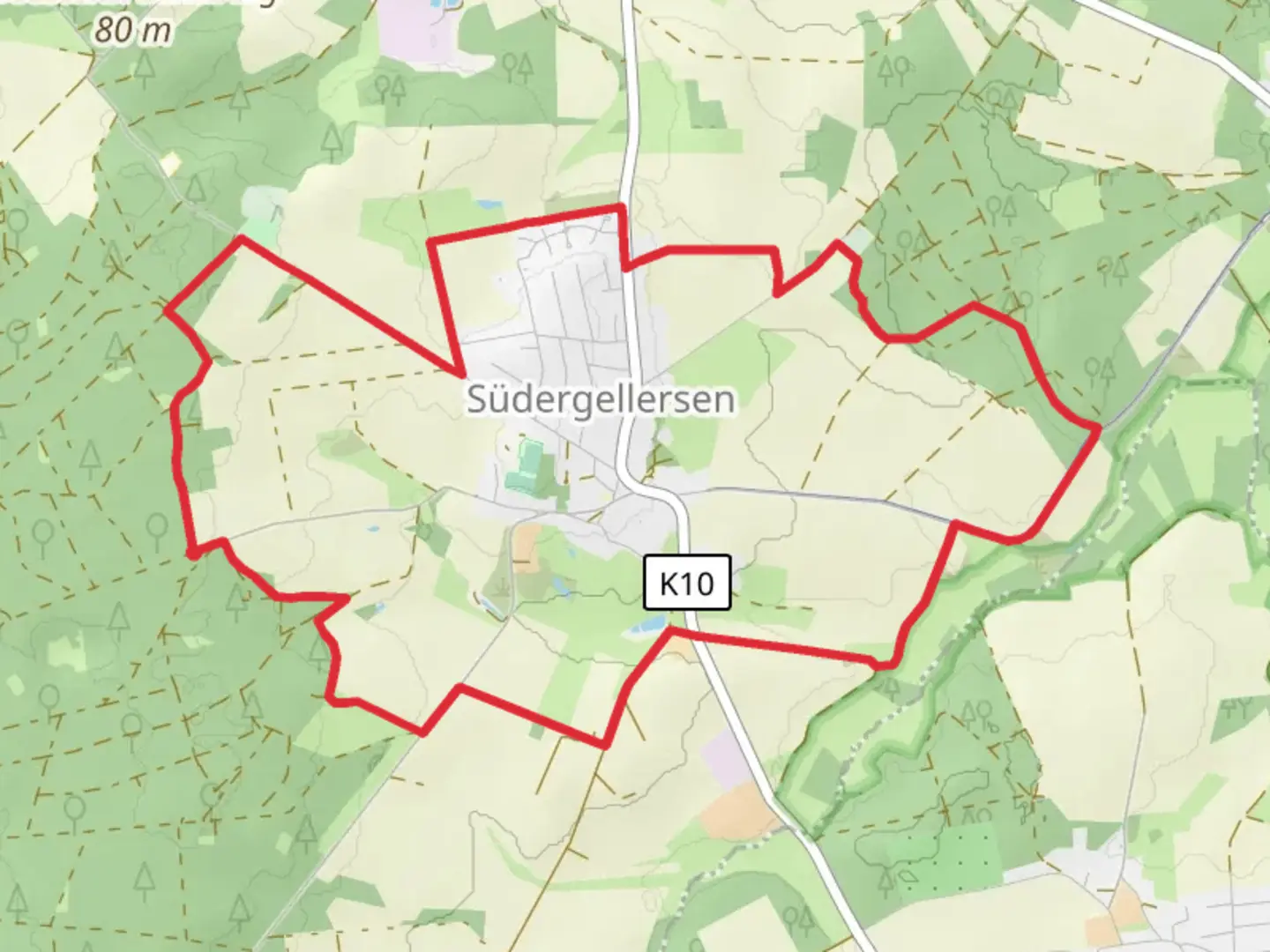 An image depicting the trail Furlehrpfad Suedergellersen and its surrounding area.