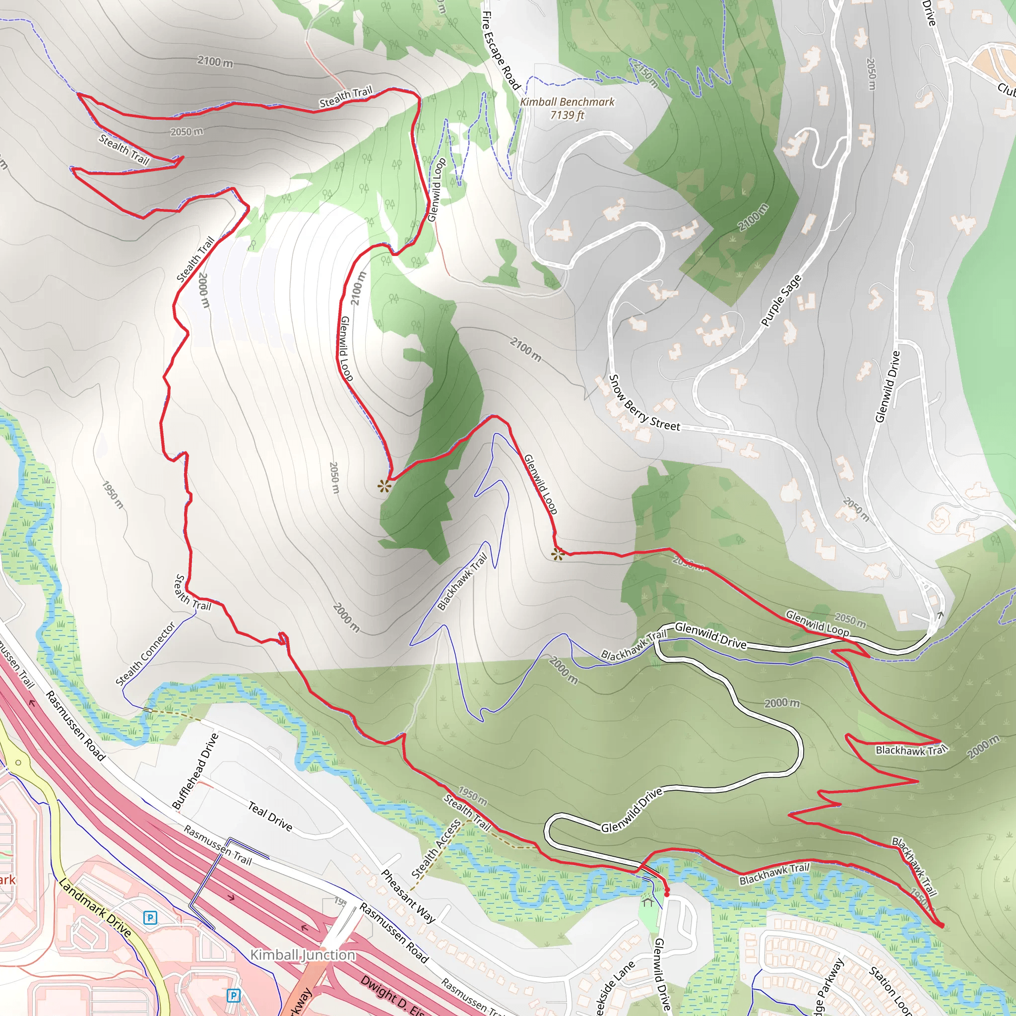 Stealth Trail, Glenwild Loop and Blackhawk Trail mobile static map